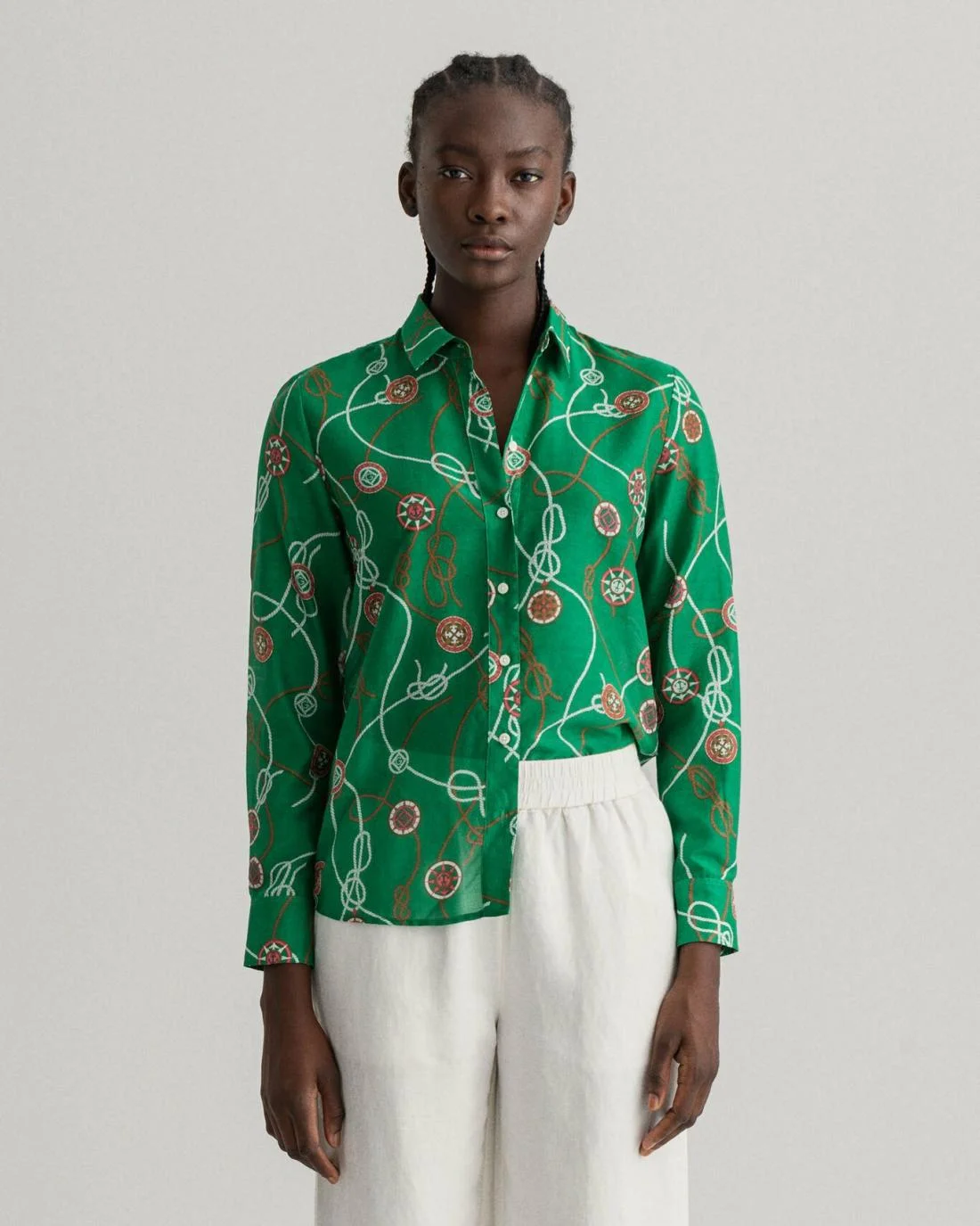 Shirts And Blouses | Womens GANT Sailing Print Cotton Silk Shirt Lavish Green