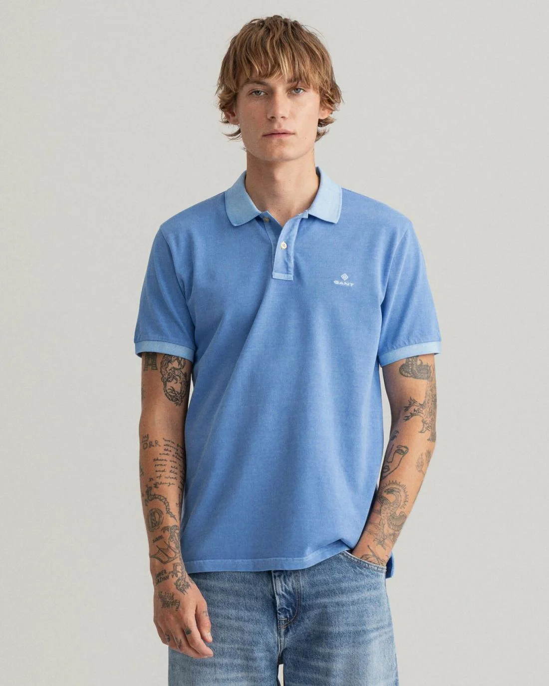 Polo Shirts | Mens GANT Sunfaded Piqué Polo Shirt Day Blue