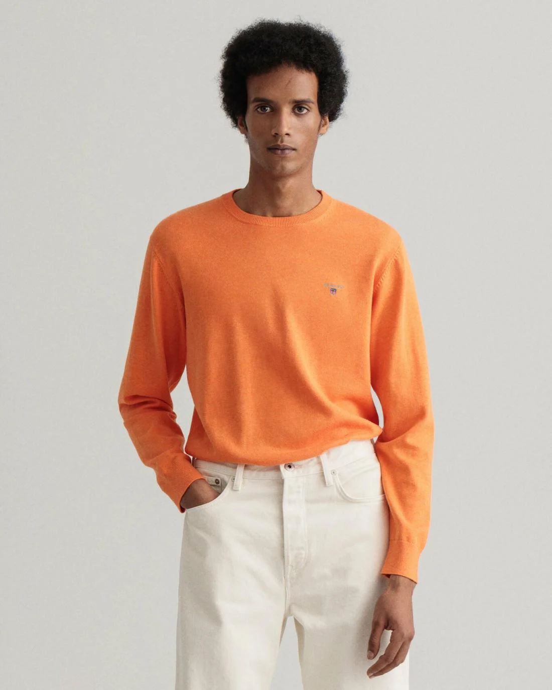 Knitwear | Mens GANT Classic Cotton Crew Neck Sweater Orange Melange