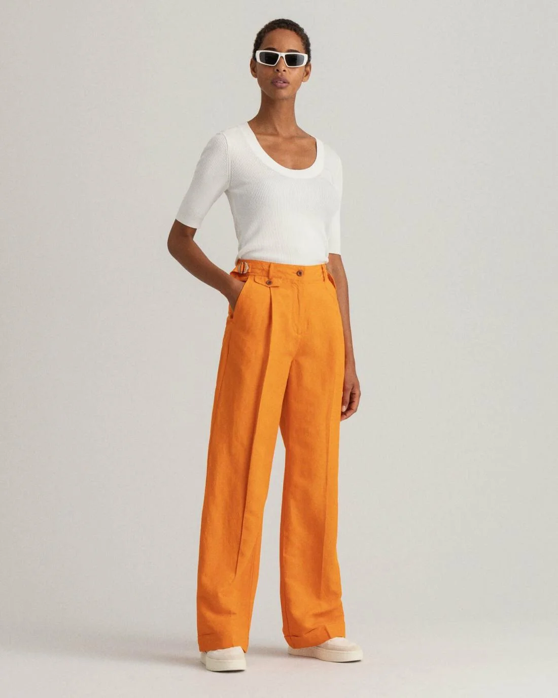 Trousers | Womens GANT High-Waisted Linen Blend Wide Leg Pants Russet Orange