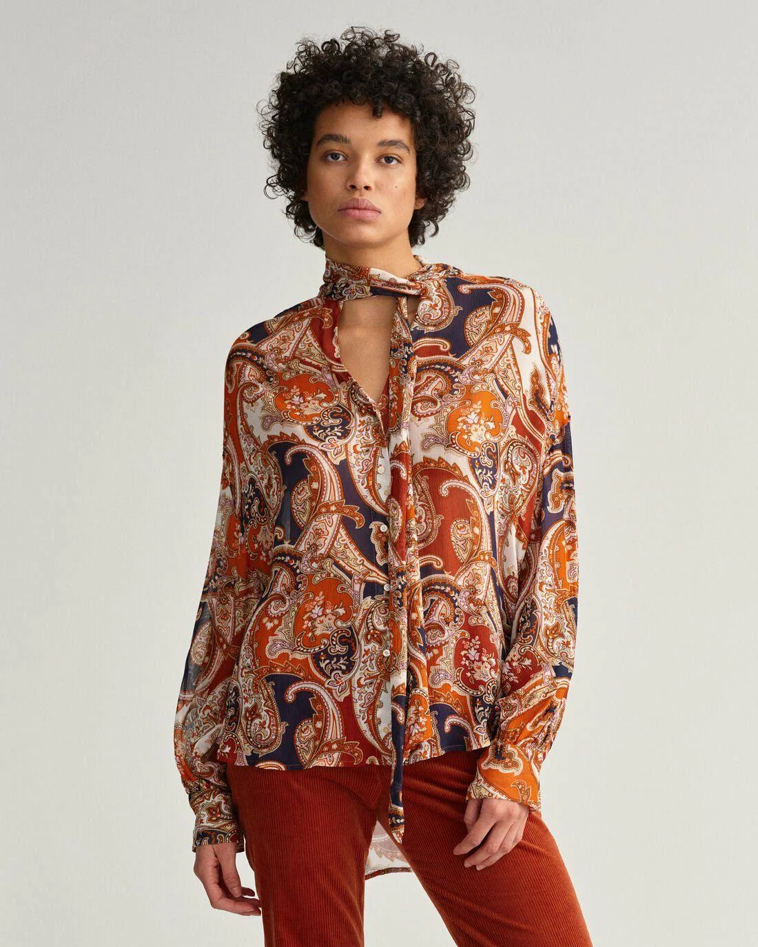 Shirts And Blouses | Womens GANT Paisley Bow Blouse Golden Orange