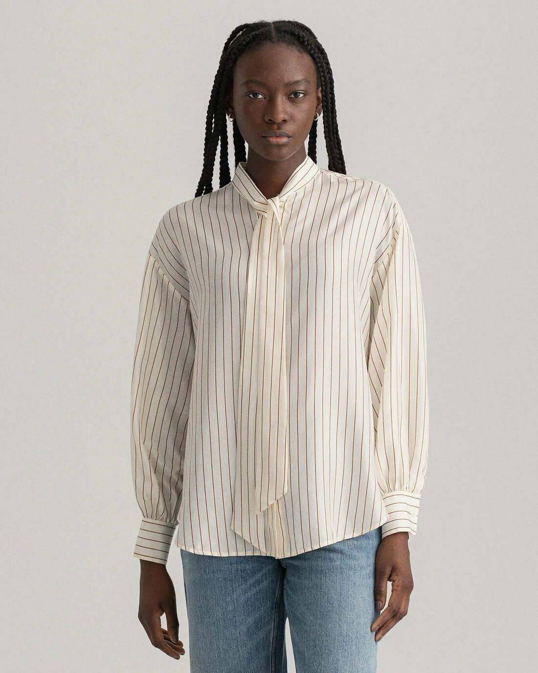 Shirts And Blouses | Womens GANT Pinstripe Bow Silk Shirt Linen