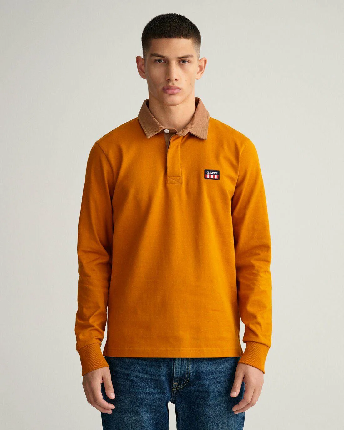 Rugby Shirts | Mens GANT Corduroy Collar Heavy Rugger Dark Mustard Orange