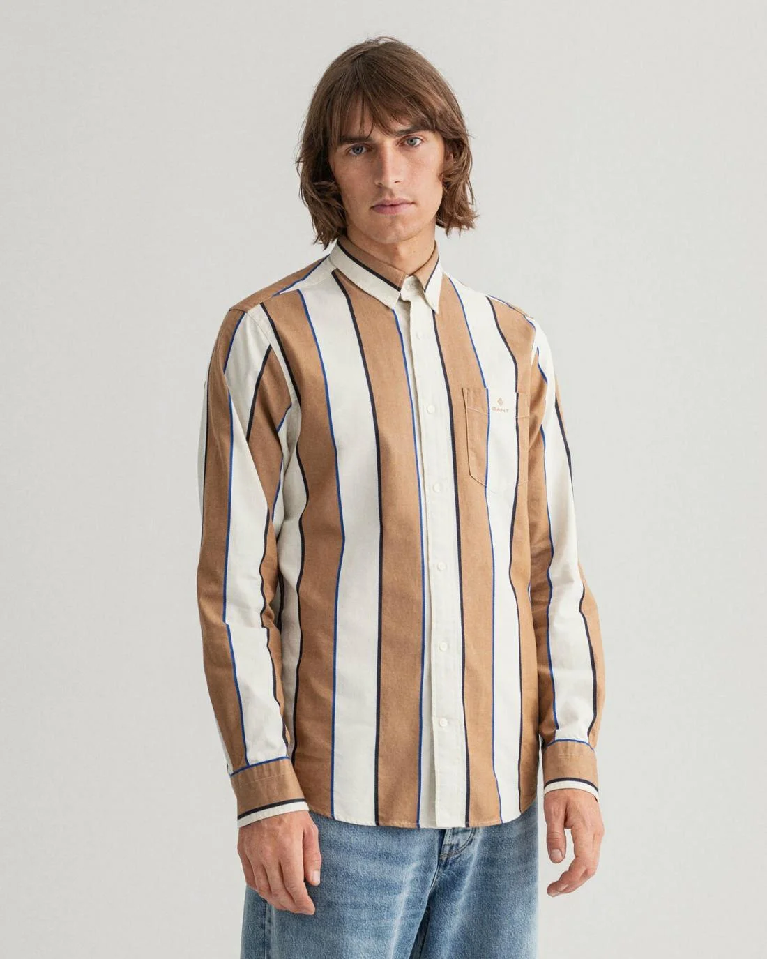 Shirts | Mens GANT Regular Fit Striped Twill Shirt Roasted Walnut