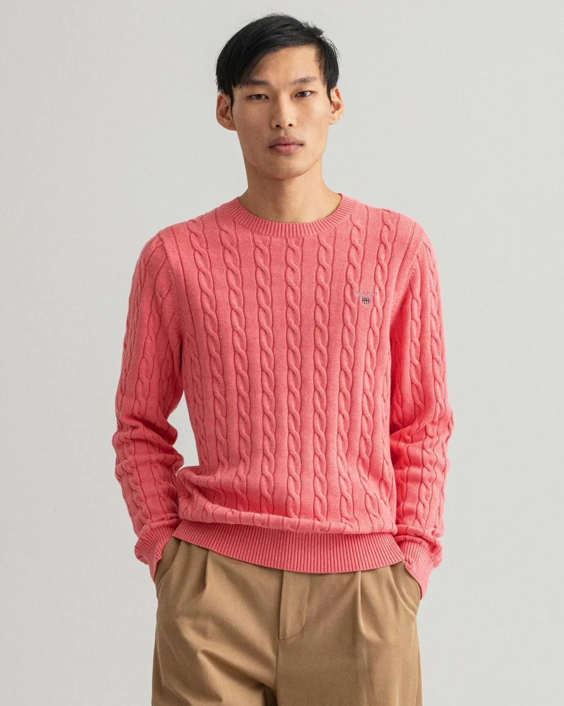 Knitwear | Mens GANT Cotton Cable Crew Neck Sweater Rapture Rose Melange