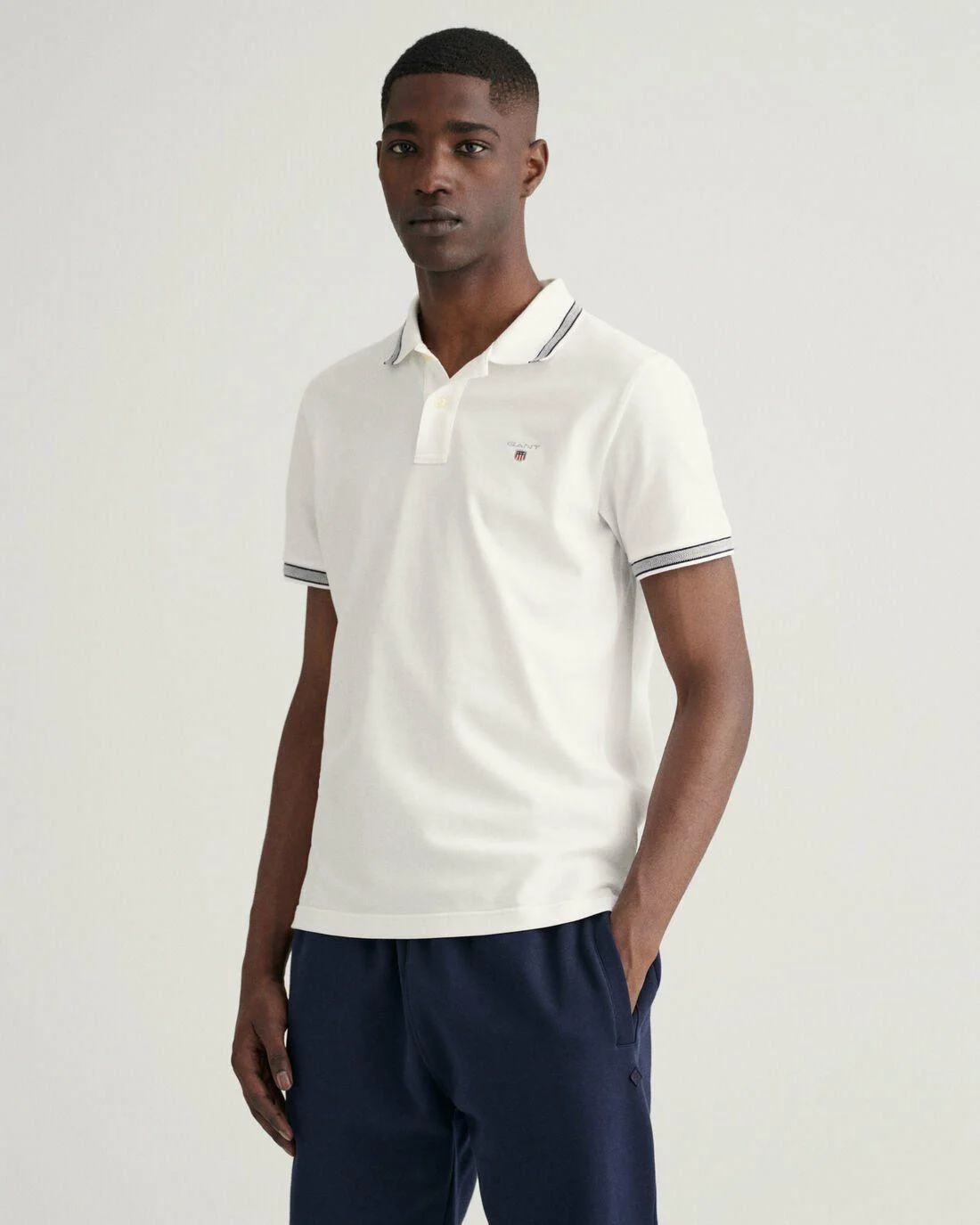 Polo Shirts | Mens GANT Herringbone Tipping Piqué Polo Shirt Eggshell