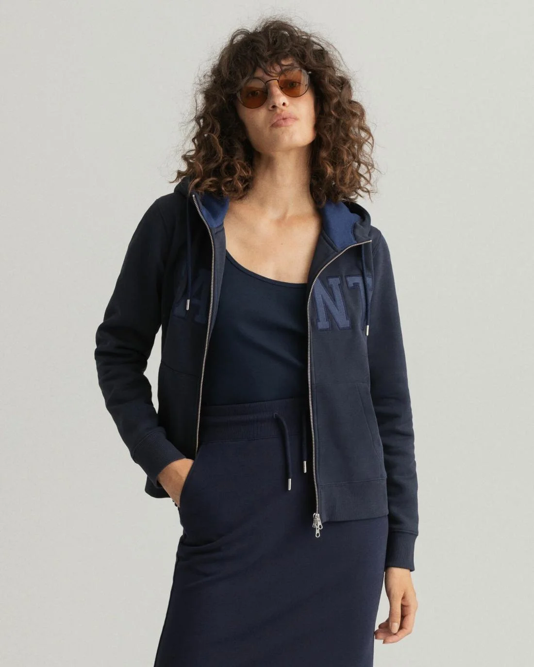 Hoodies And Sweats | Womens GANT Logo Zip Hoodie Evening Blue