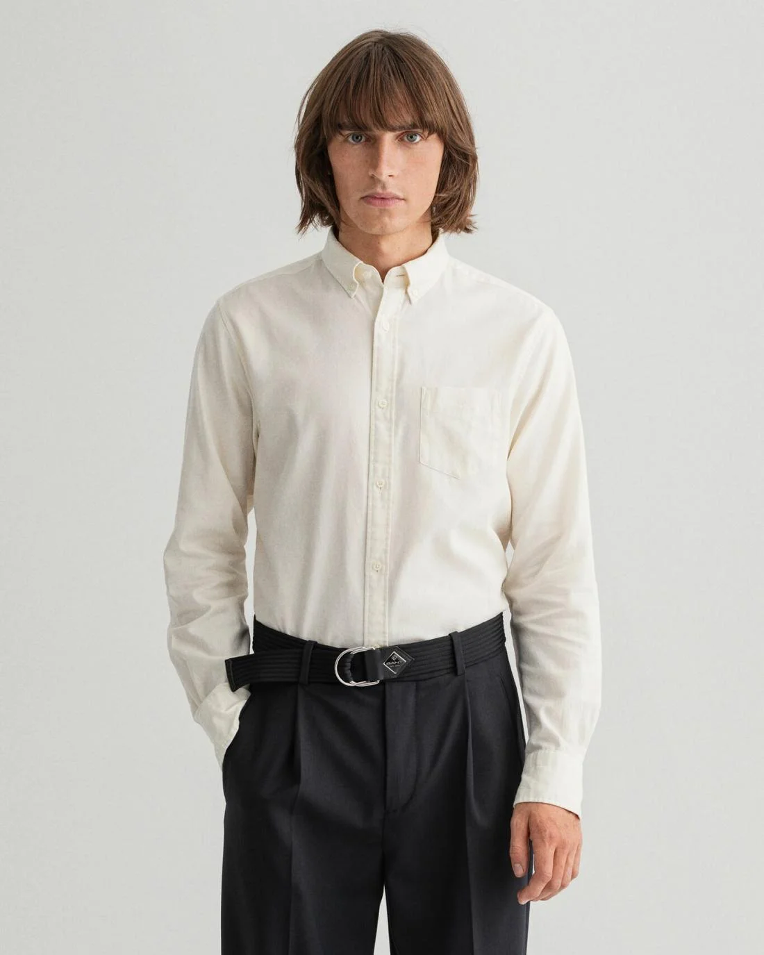 Shirts | Mens GANT Regular Fit Garment-Dyed Basketweave Shirt Cream