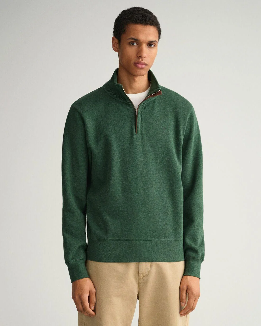 Hoodies And Sweats | Mens GANT Sacker Rib Half-Zip Sweatshirt Forest Green Mel