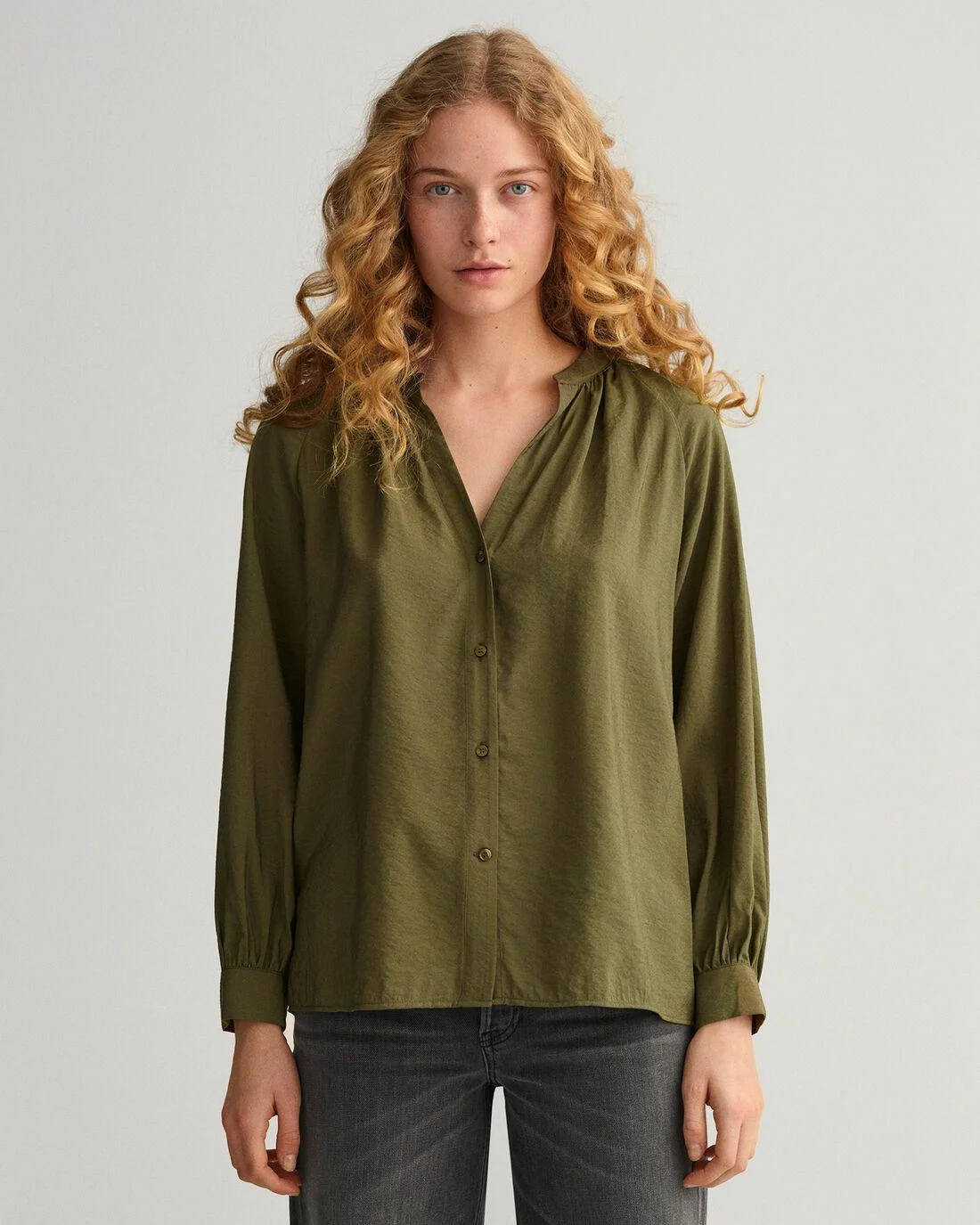 Shirts And Blouses | Womens GANT Stand Collar Blouse Hunter Green