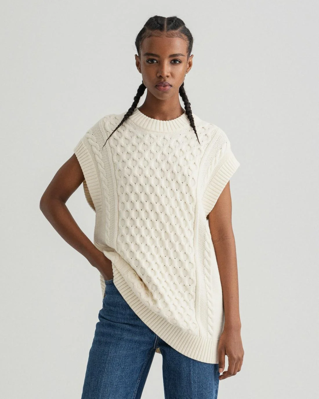 Knitwear | Womens GANT Cable Structure Sweater Vest Cream