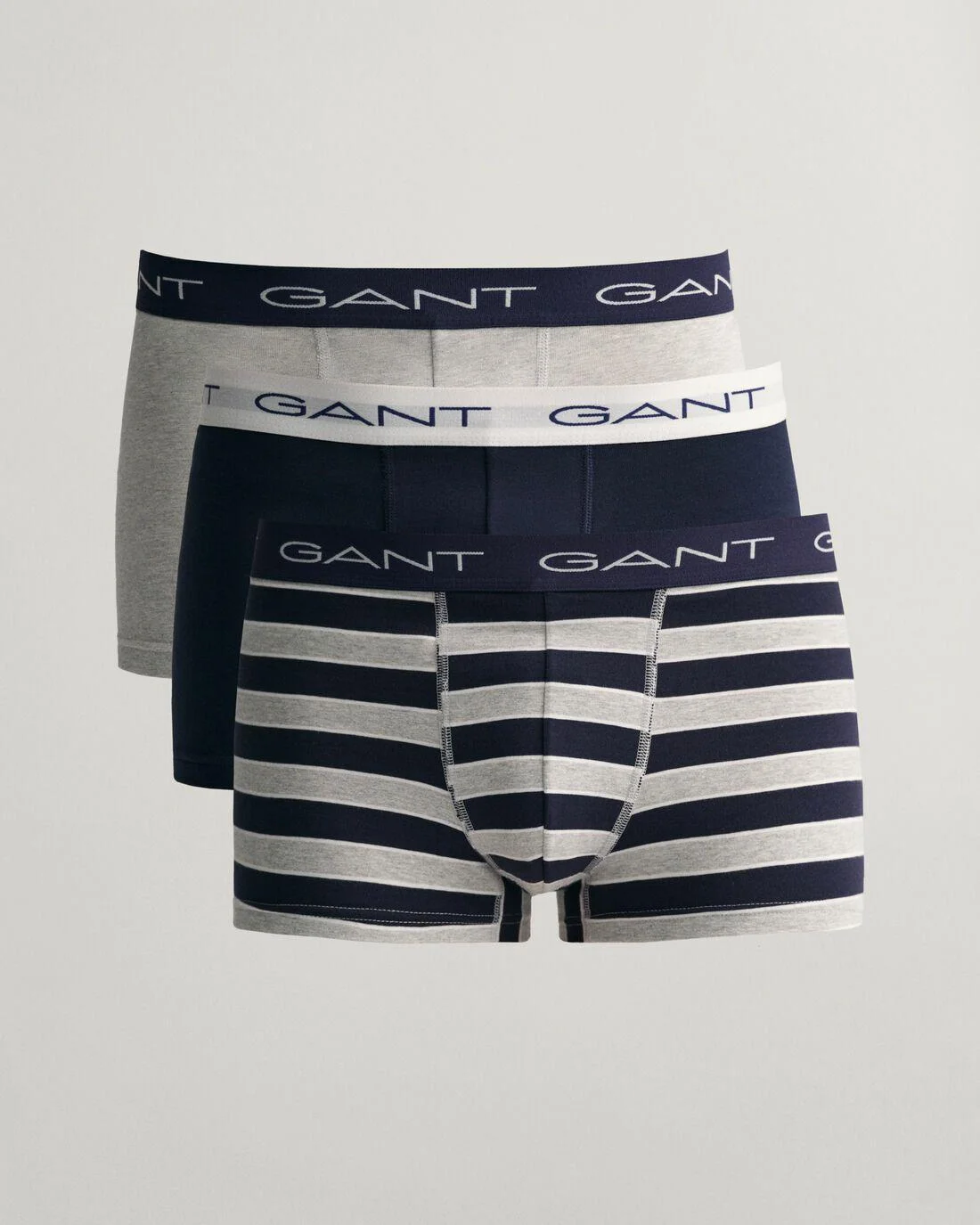 Underwear | Mens GANT 3-Pack Block Stripe Trunks Light Grey Melange