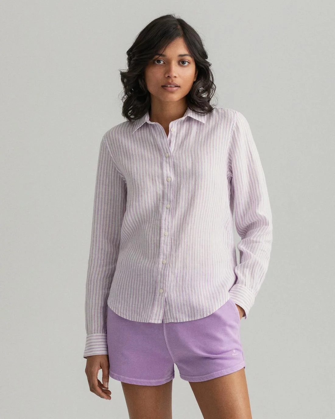 Shirts And Blouses | Womens GANT Stripe Linen Shirt Crocus Purple