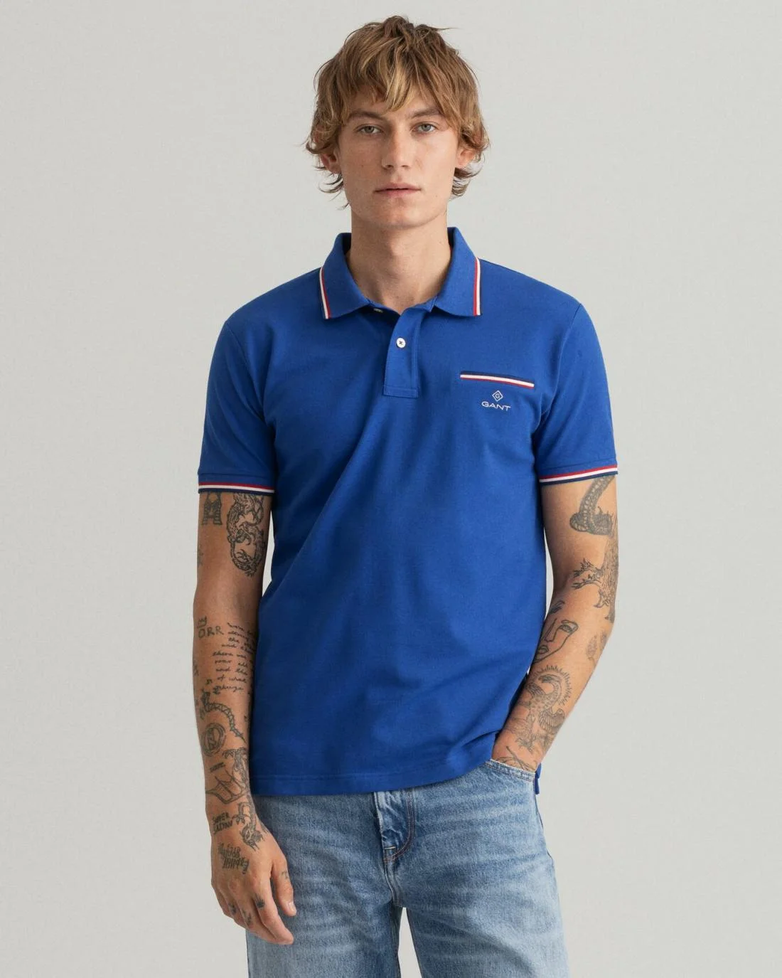 Polo Shirts | Mens GANT 3-Color Tipping Piqué Polo Shirt College Blue