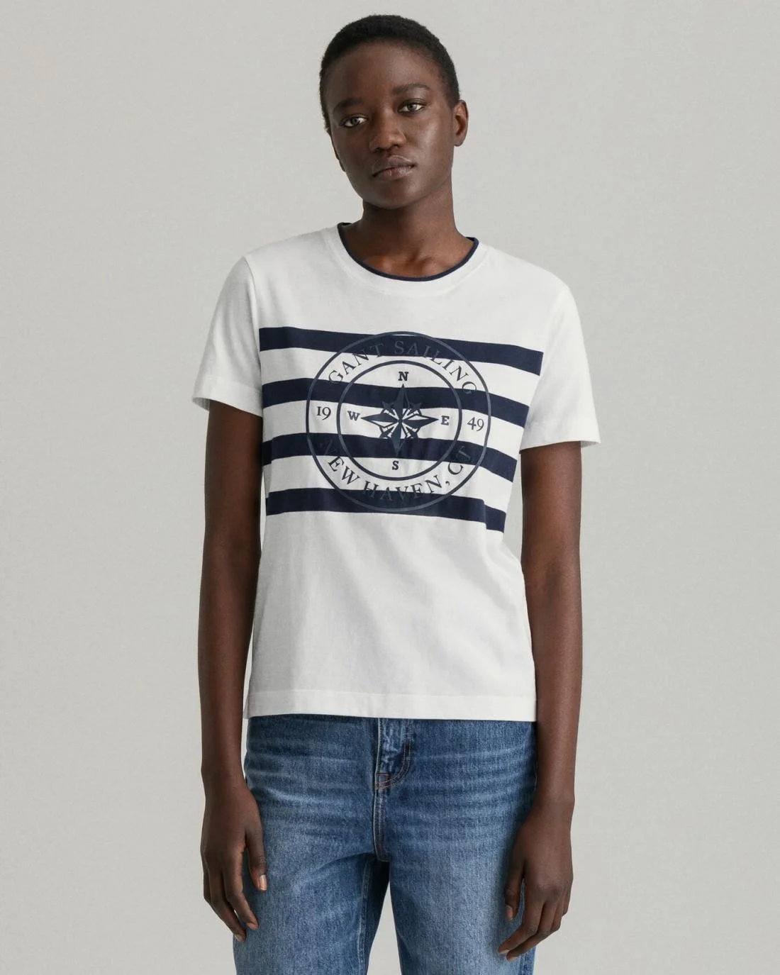 Polos And T-Shirts | Womens GANT Printed Striped T-Shirt White