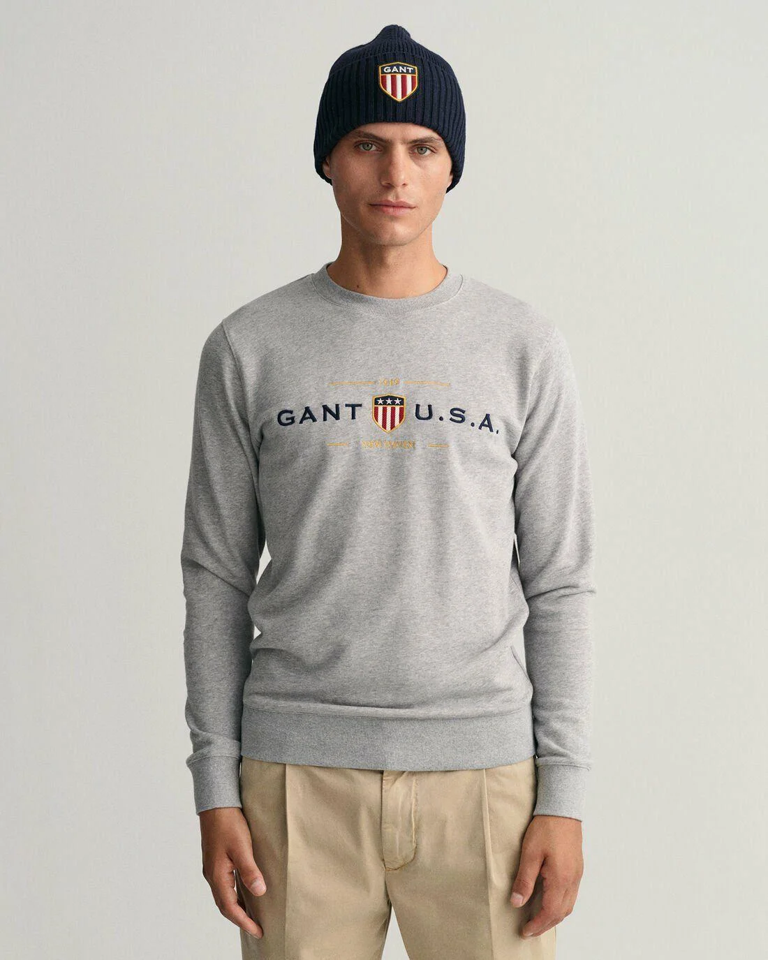 Hoodies And Sweats | Mens GANT Banner Shield Crew Neck Sweatshirt Grey Melange