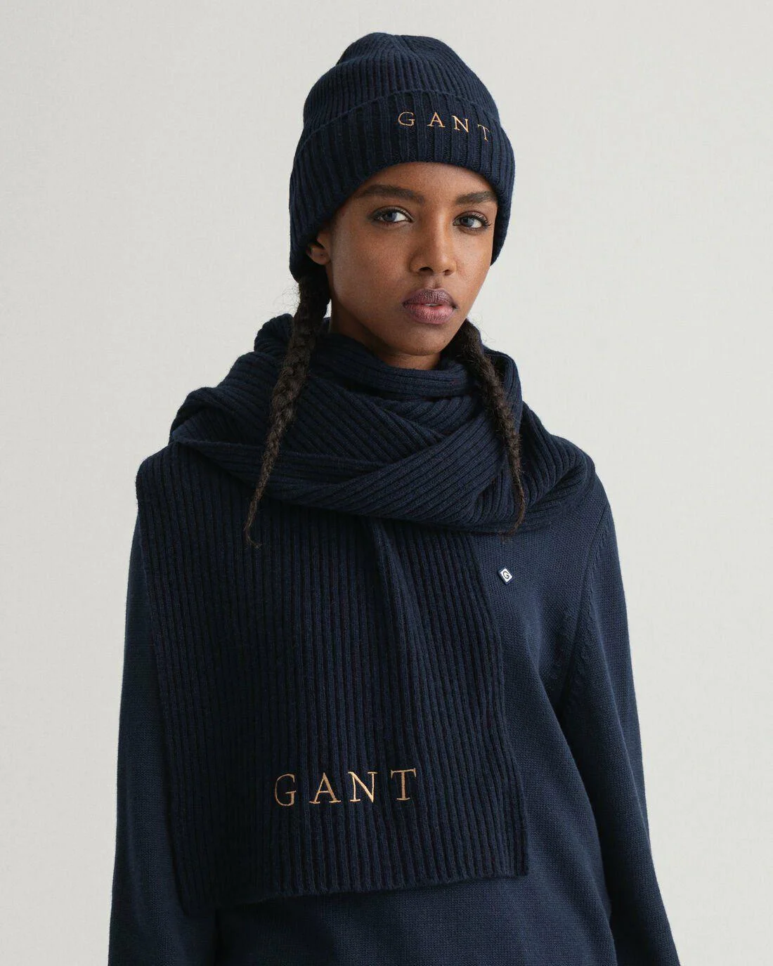 Hats | Womens GANT Scarf And Beanie Gift Box Evening Blue