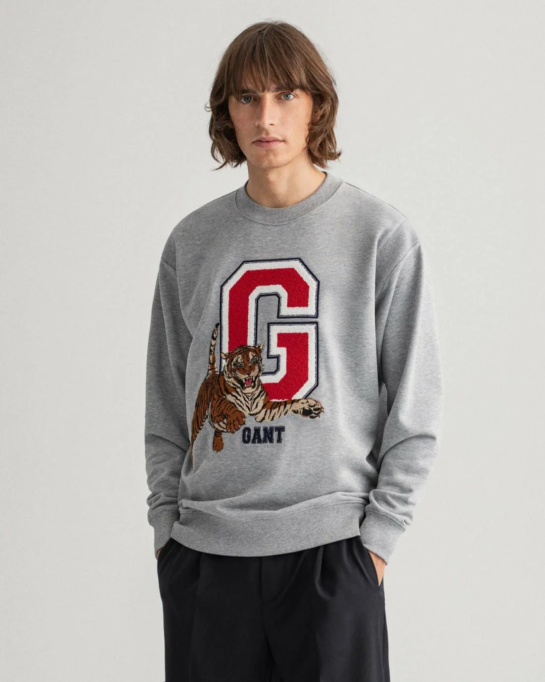 Hoodies And Sweats | Mens GANT Tiger Crew Neck Sweatshirt Grey Melange