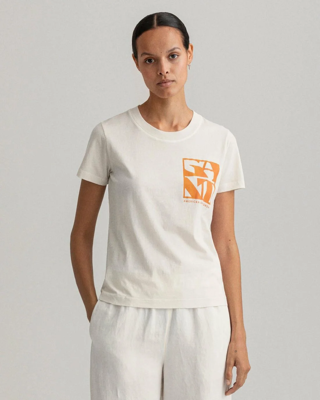 Polos And T-Shirts | Womens GANT Quadrat Logo T-Shirt Eggshell