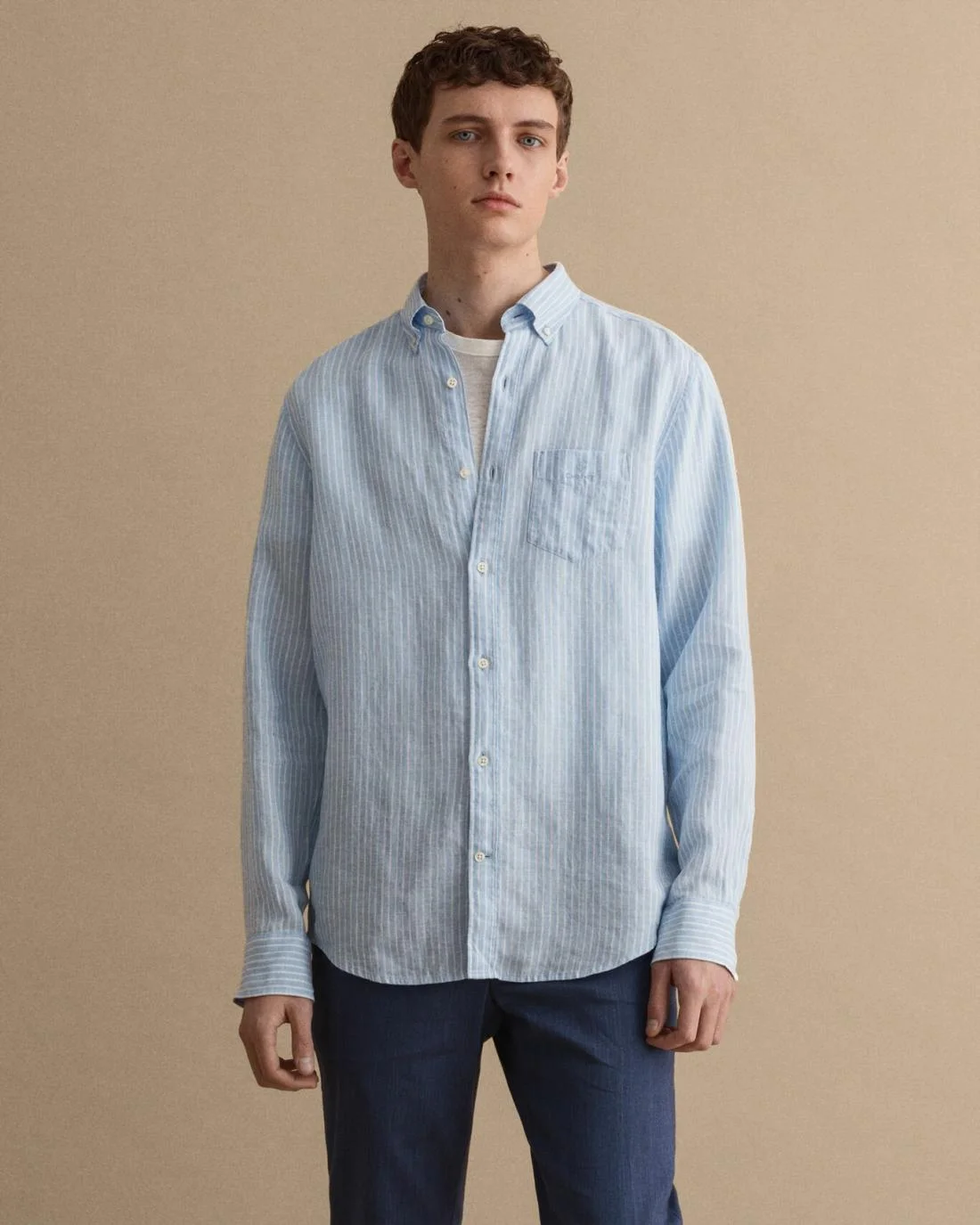 Shirts | Mens GANT Regular Fit Stripe Linen Shirt Capri Blue