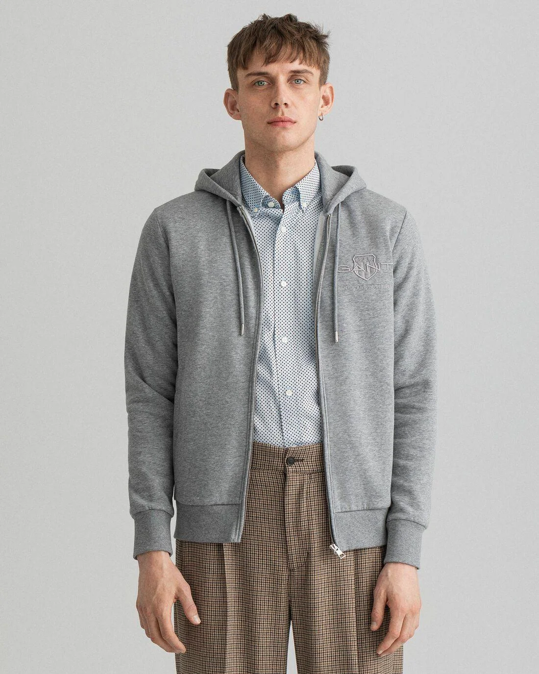 Hoodies And Sweats | Mens GANT Tonal Archive Shield Zip Hoodie Grey Melange