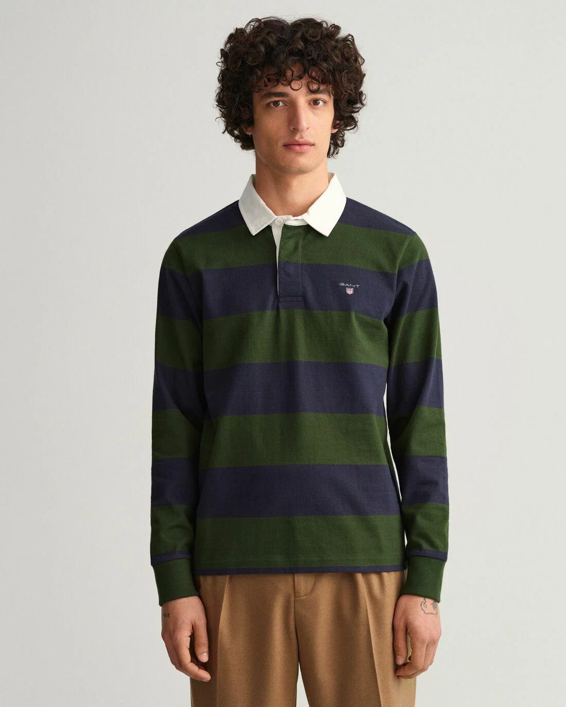 Rugby Shirts | Mens GANT Barstripe Heavy Rugger Storm Green