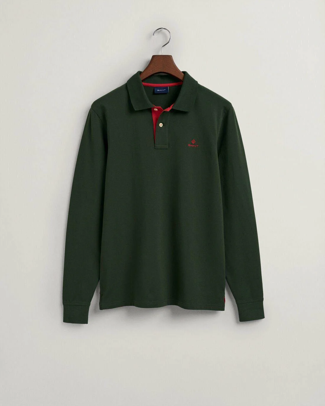 Polo Shirts | Mens GANT Contrast Collar Piqué Long Sleeve Rugger Storm Green