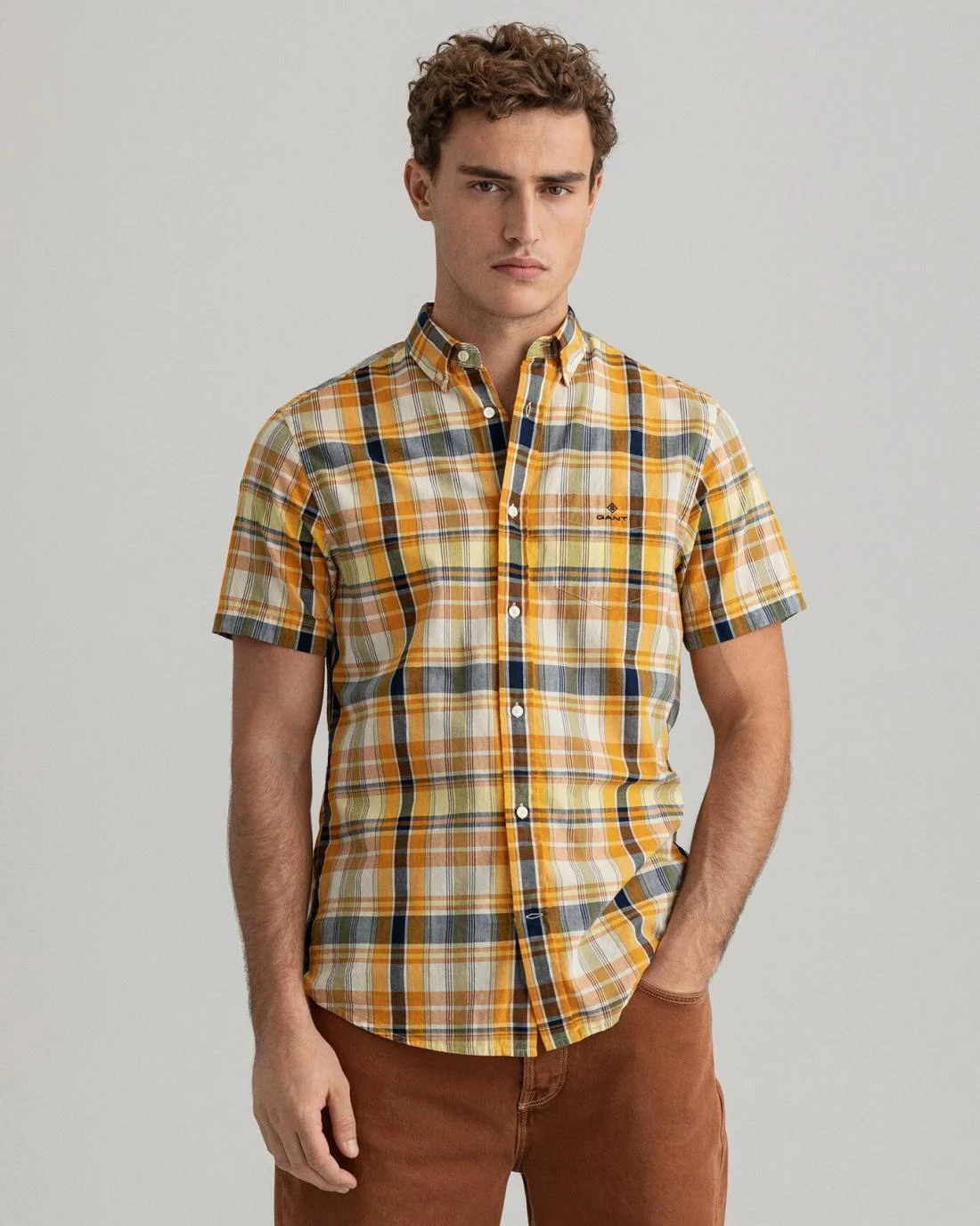 Shirts | Mens GANT Regular Fit Indian Madras Short Sleeve Shirt Ivy Gold