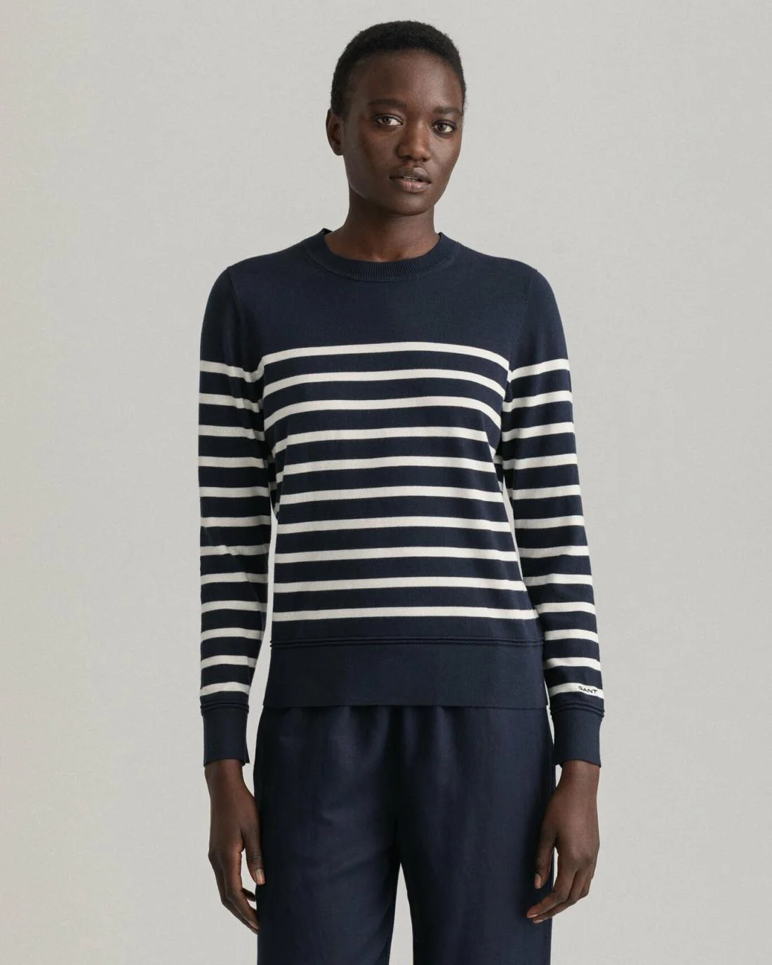 Knitwear | Womens GANT Light Cotton Breton Crew Neck Sweater Evening Blue