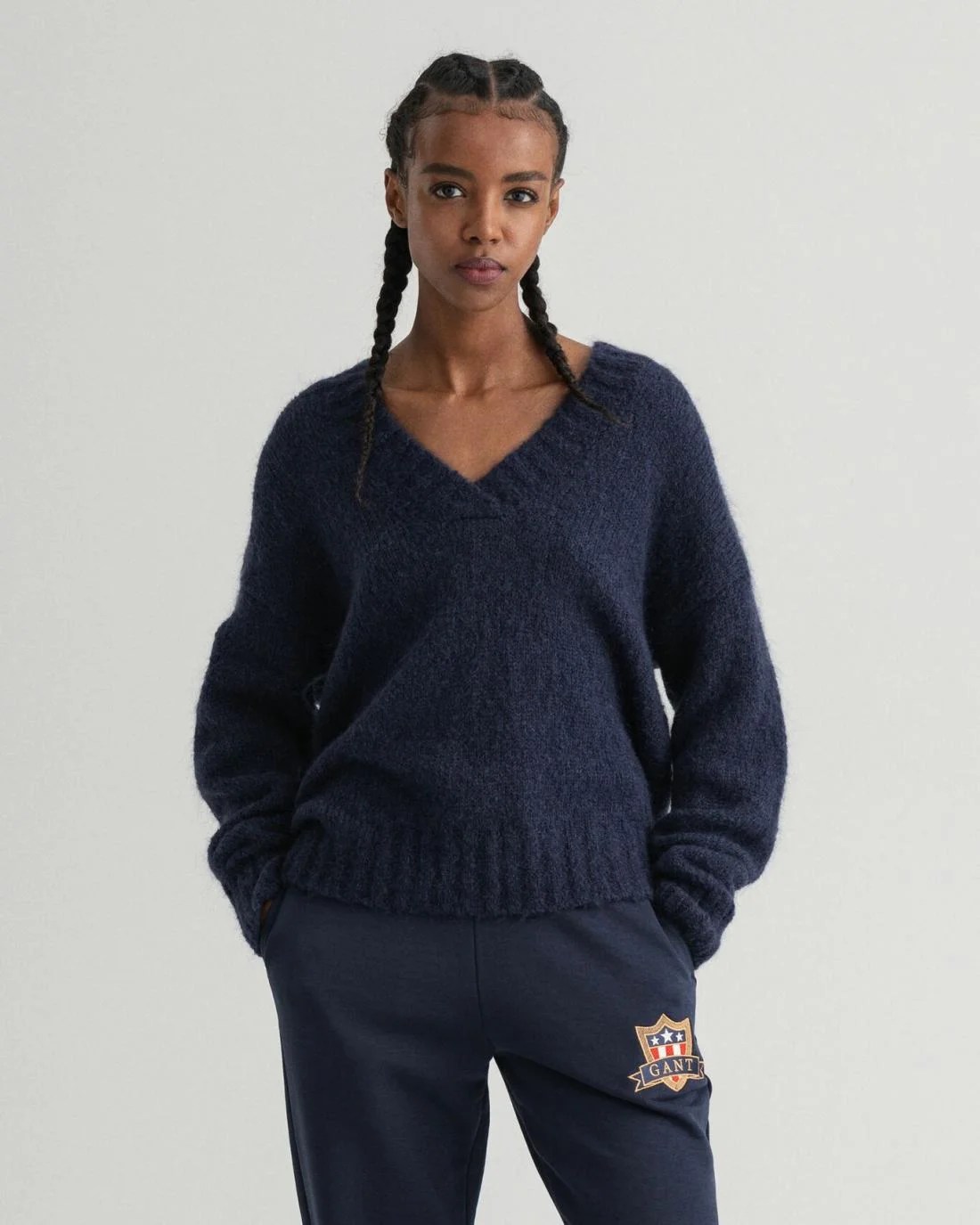 Knitwear | Womens GANT Mohair V-Neck Sweater Evening Blue