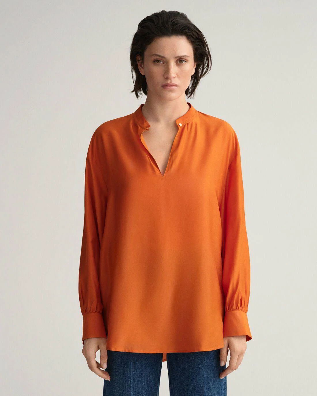 Shirts And Blouses | Womens GANT Lyocell Silk Popover Blouse Golden Orange