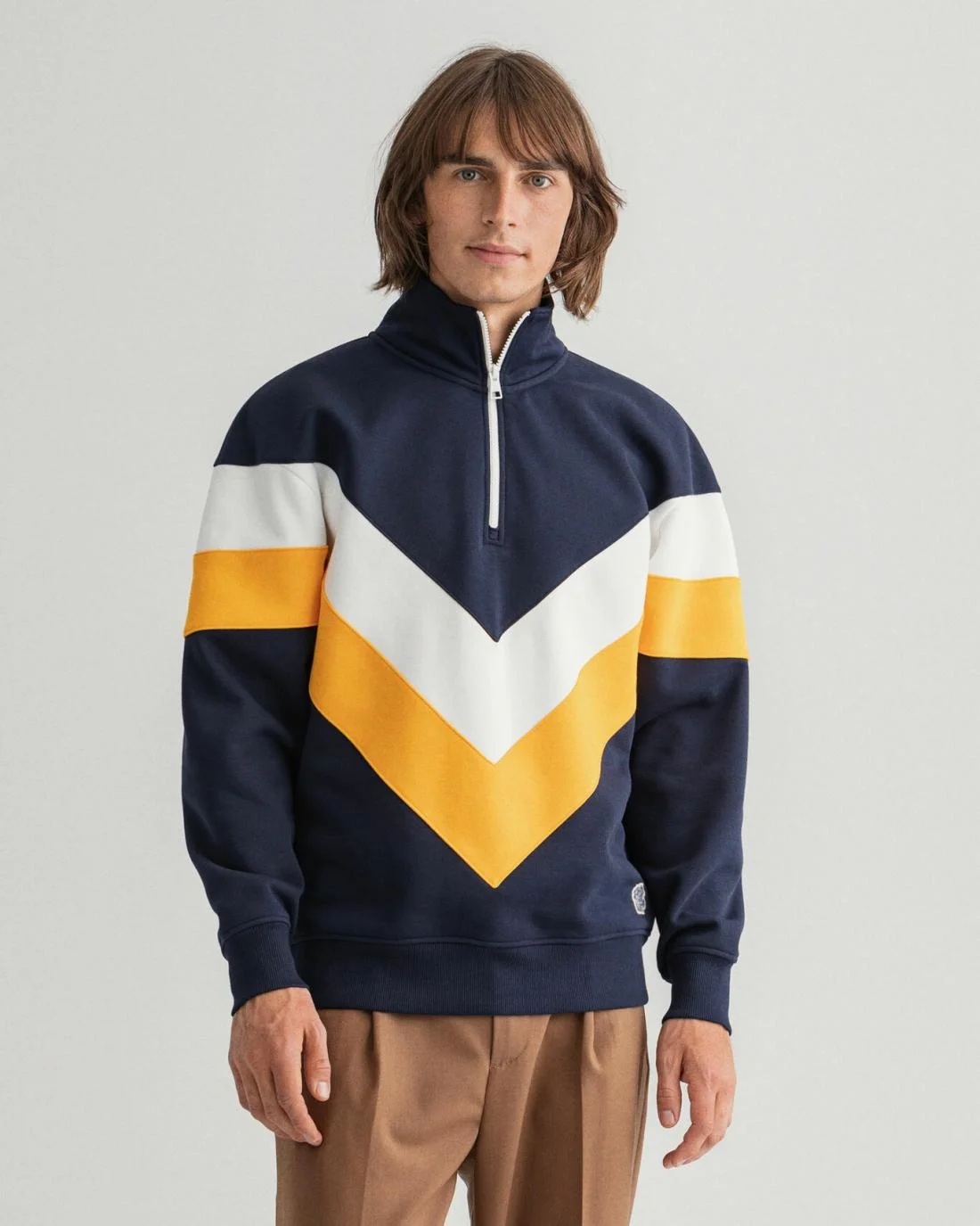 Hoodies And Sweats | Mens GANT V Stripe Tiger Half-Zip Sweatshirt Evening Blue