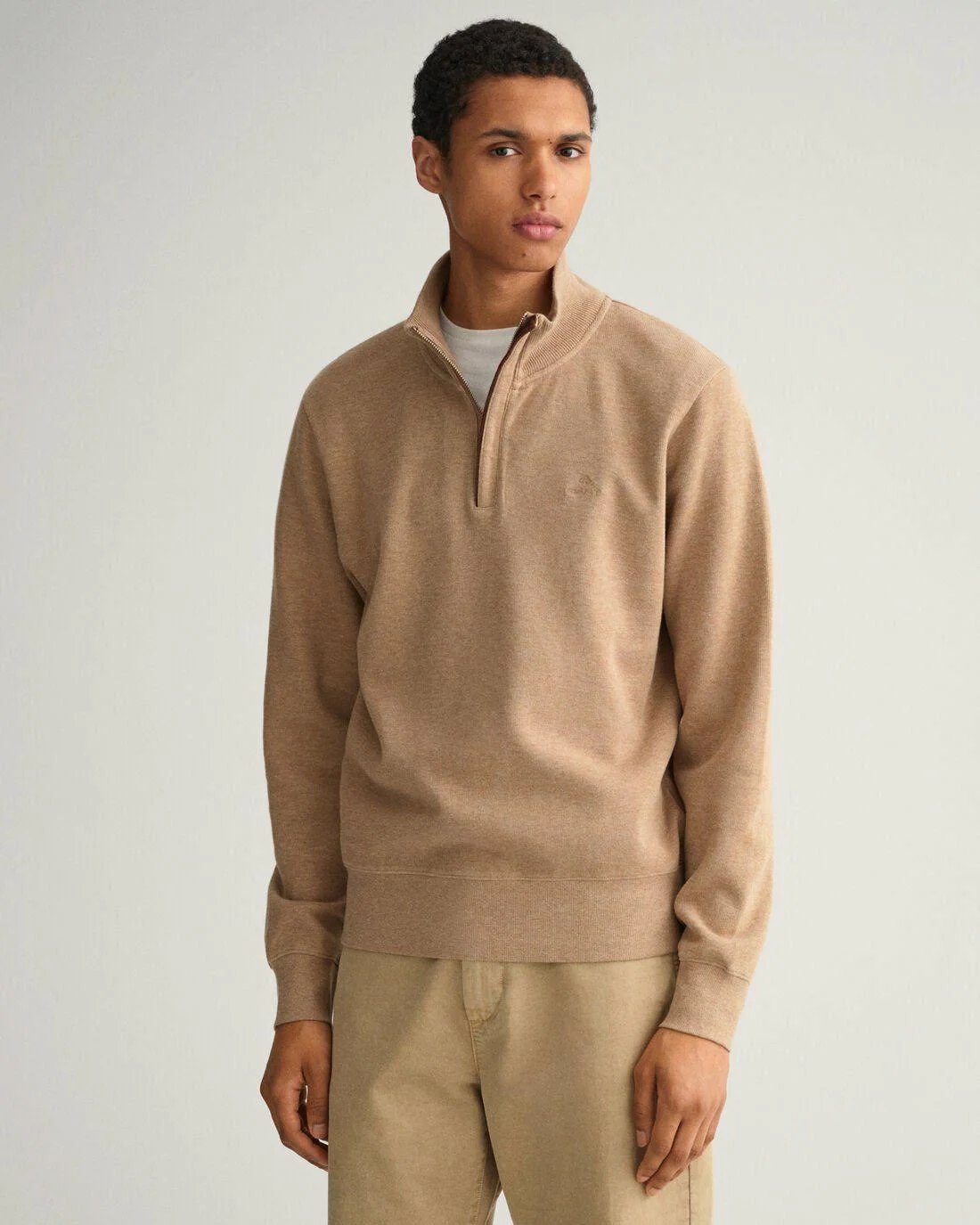 Hoodies And Sweats | Mens GANT Sacker Rib Half-Zip Sweatshirt Khaki Melange