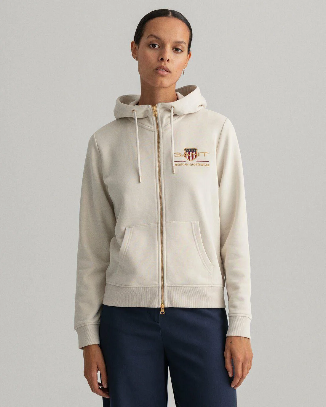 Hoodies And Sweats | Womens GANT Archive Shield Full-Zip Hoodie Putty