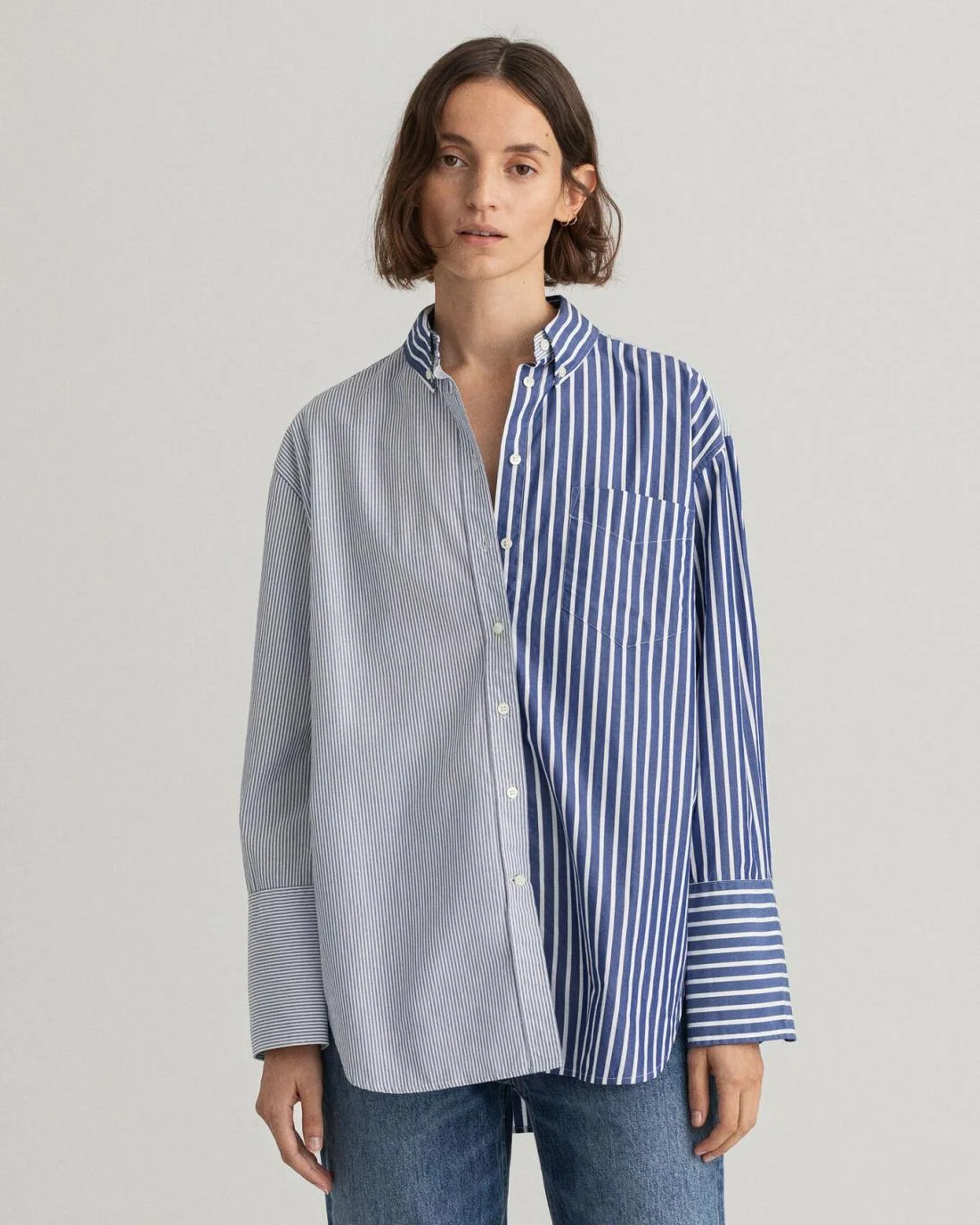 Shirts And Blouses | Womens GANT Relaxed Fit Wide Cuff Mixed Stripe Shirt Persian Blue