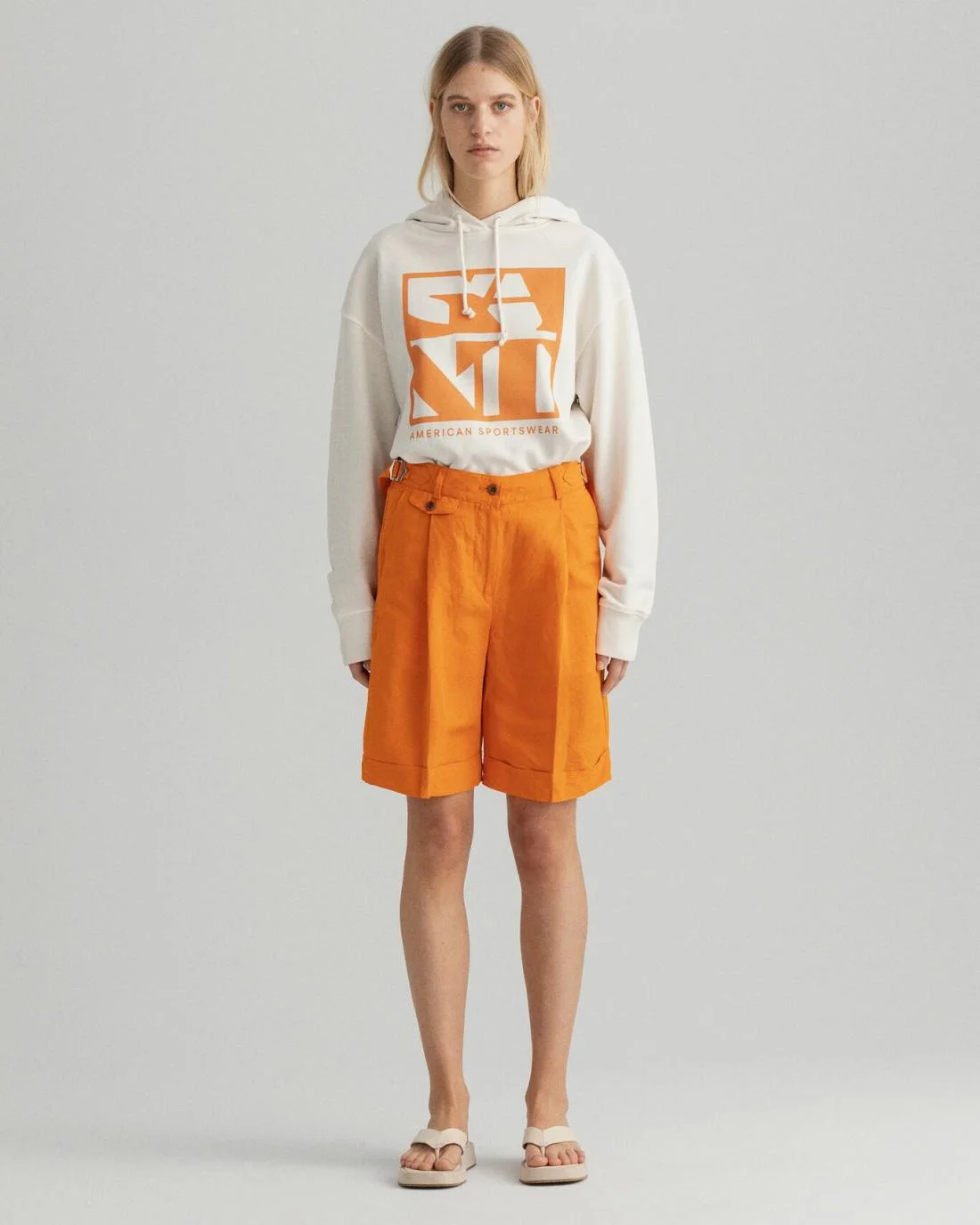 Shorts And Skirts | Womens GANT High-Waisted Linen Blend Long Shorts Russet Orange