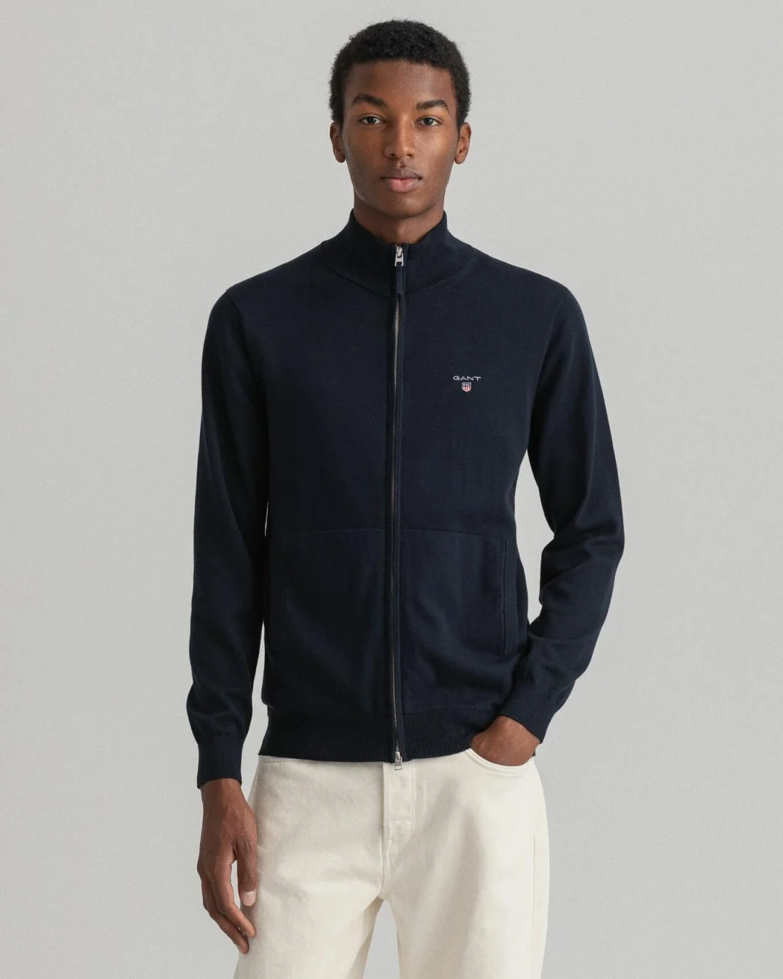 Knitwear | Mens GANT Classic Cotton Zip Cardigan Evening Blue