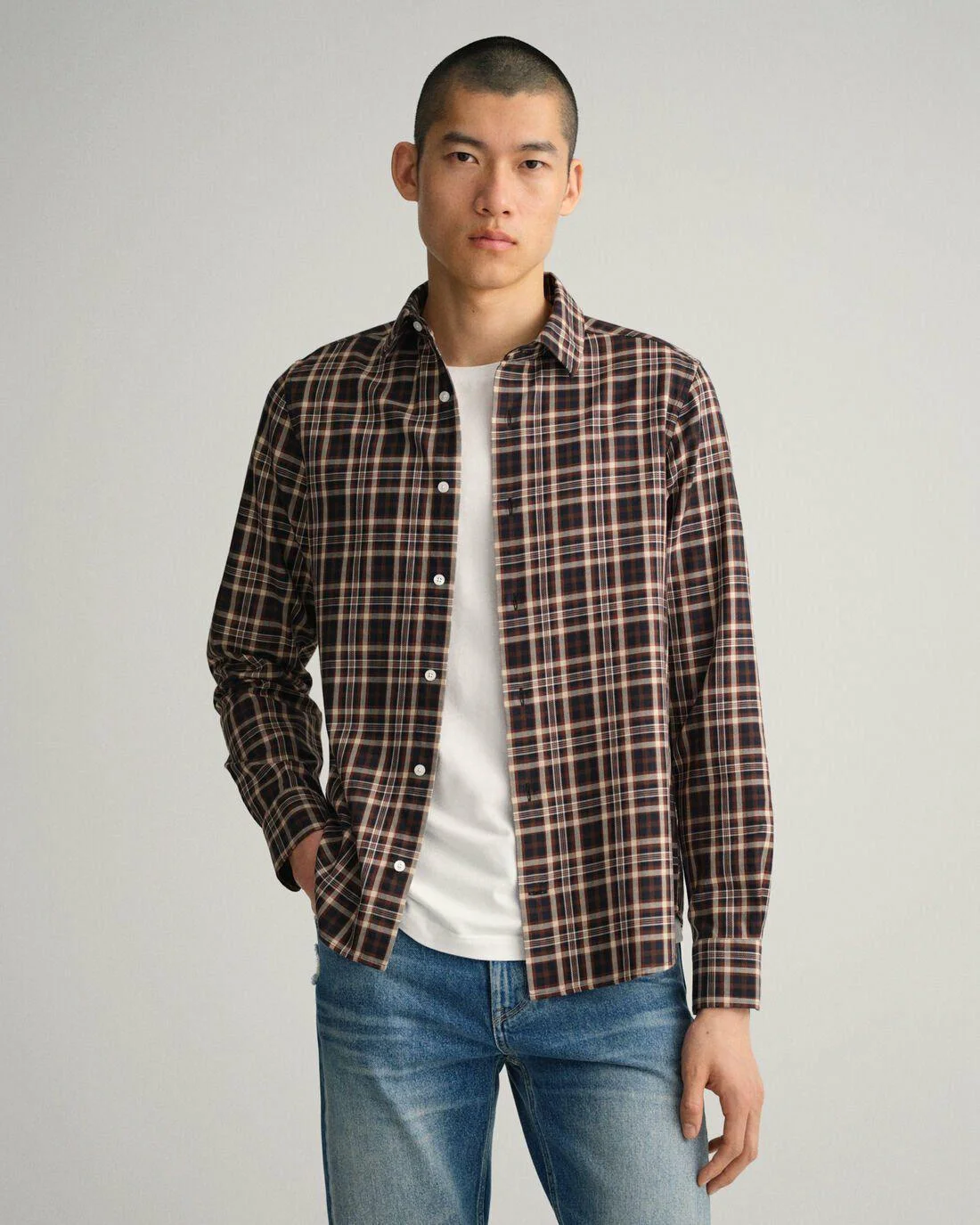 Shirts | Mens GANT Slim Fit Twill Check Shirt Cocoa Bean