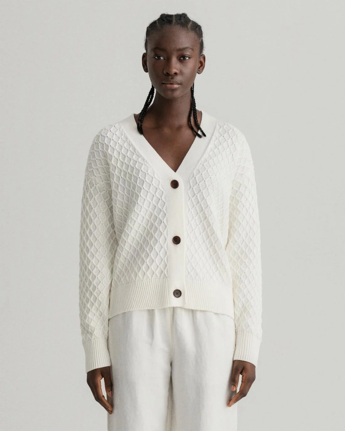 Knitwear | Womens GANT Texture Cotton Cardigan Eggshell