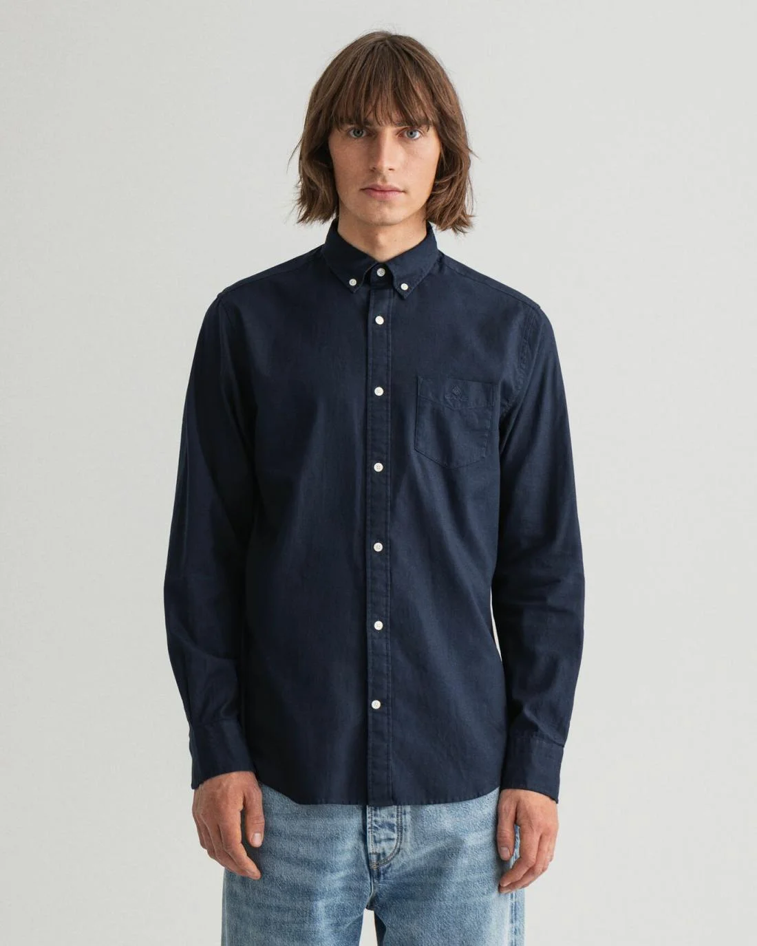 Shirts | Mens GANT Regular Fit Garment-Dyed Basketweave Shirt Evening Blue