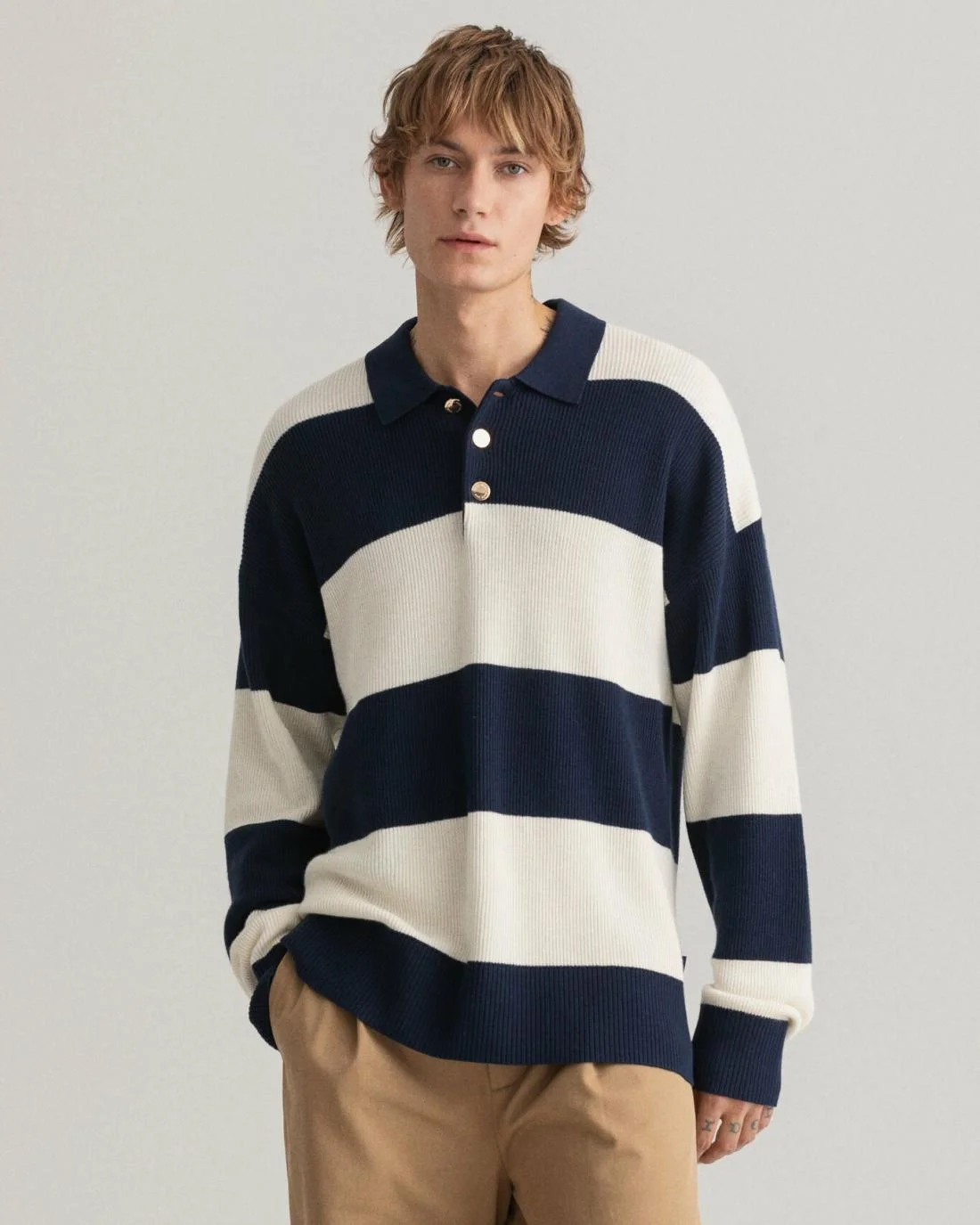 Rugby Shirts | Mens GANT Barstripe Ribbed Rugger Marine