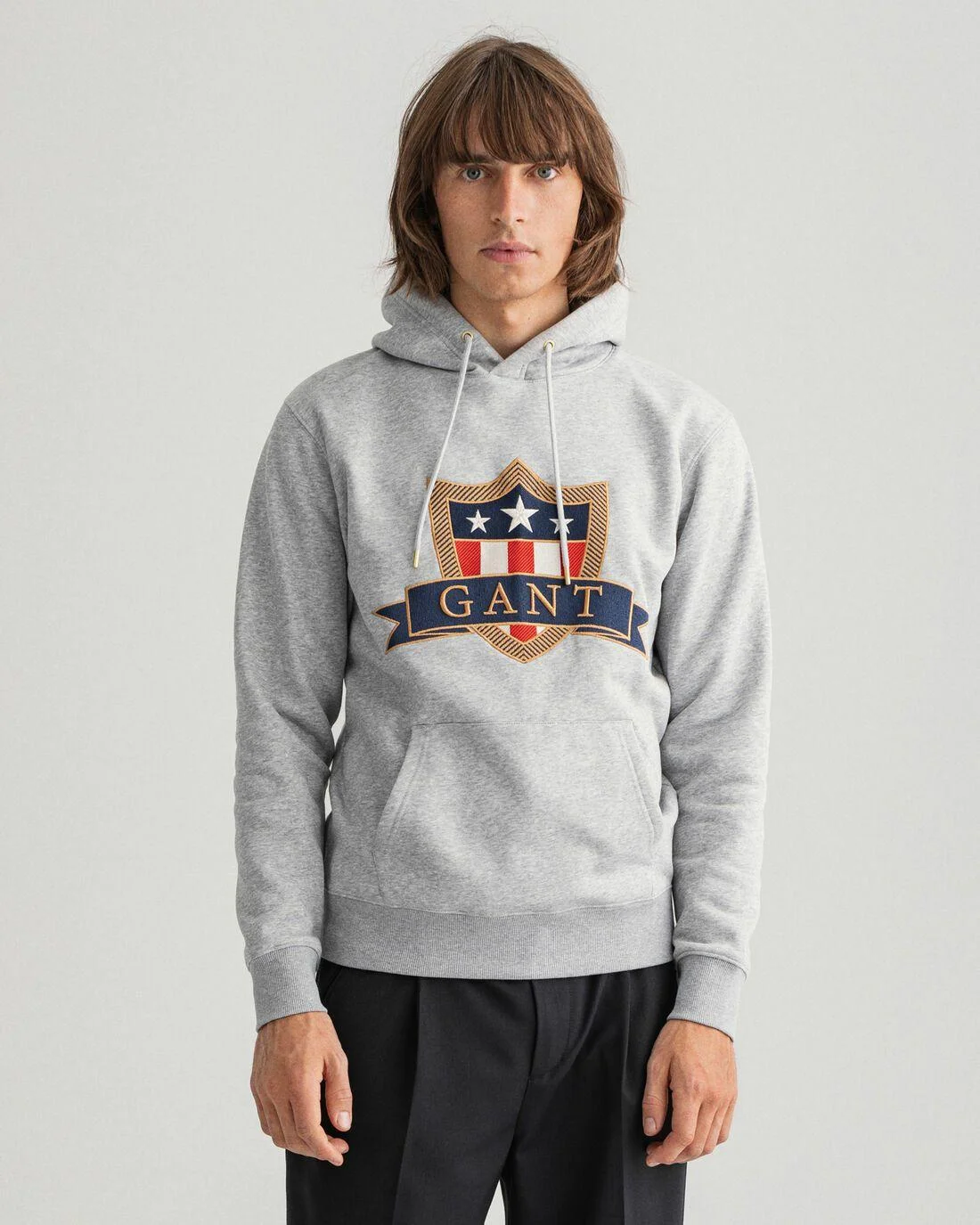 Hoodies And Sweats | Mens GANT Banner Shield Hoodie Grey Melange