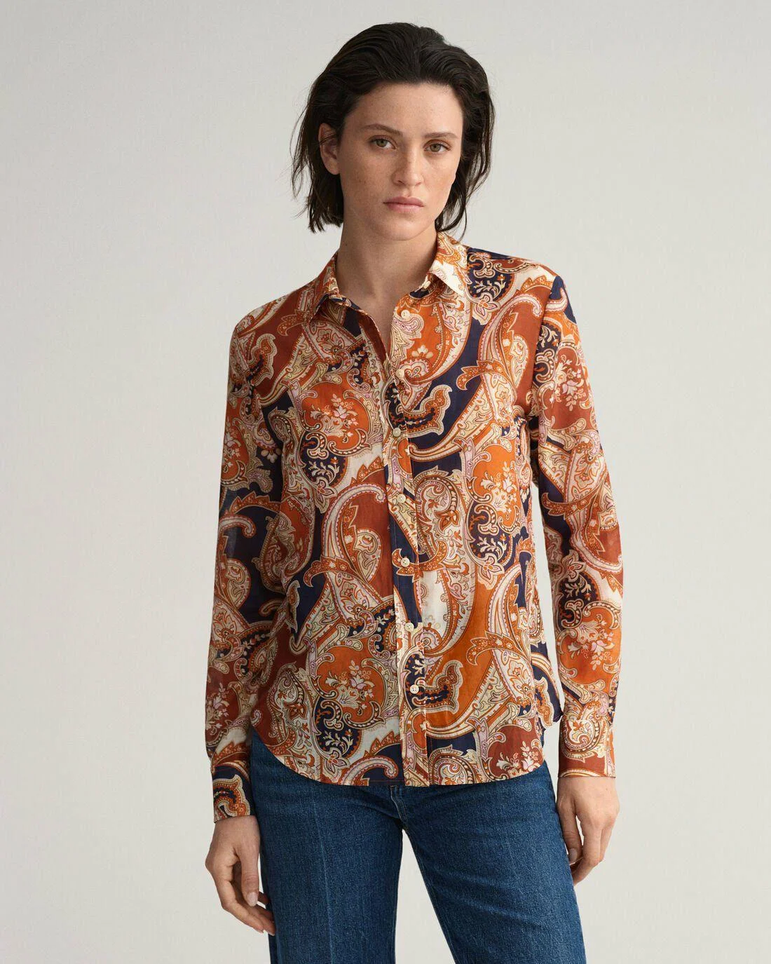 Shirts And Blouses | Womens GANT Regular Fit Paisley Cotton Silk Shirt Golden Orange