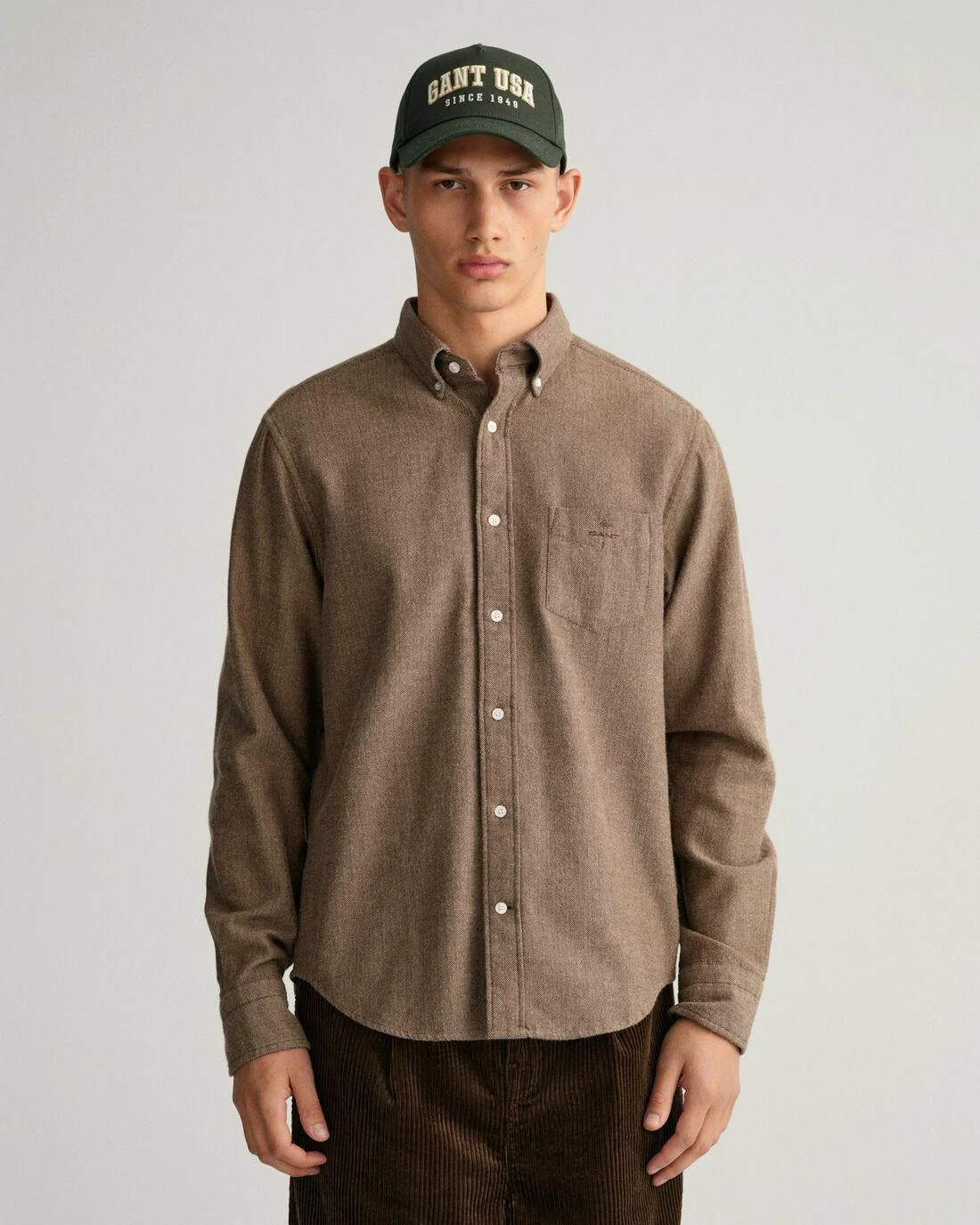 Shirts | Mens GANT Regular Fit Herringbone Shirt Rich Brown