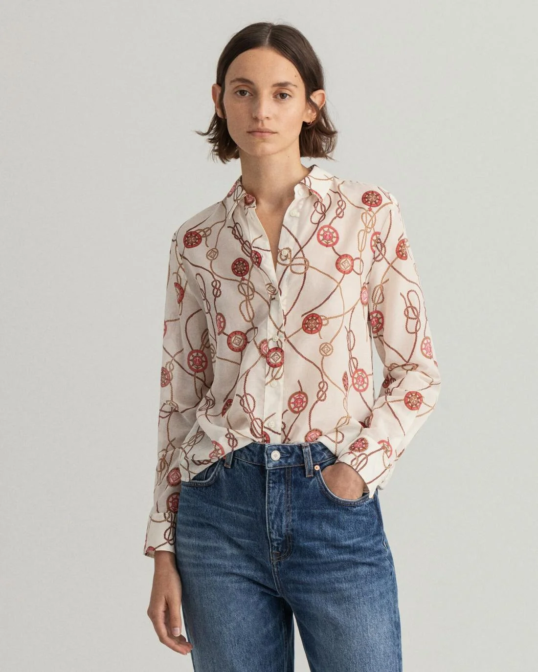 Shirts And Blouses | Womens GANT Sailing Print Cotton Silk Shirt Caulk White