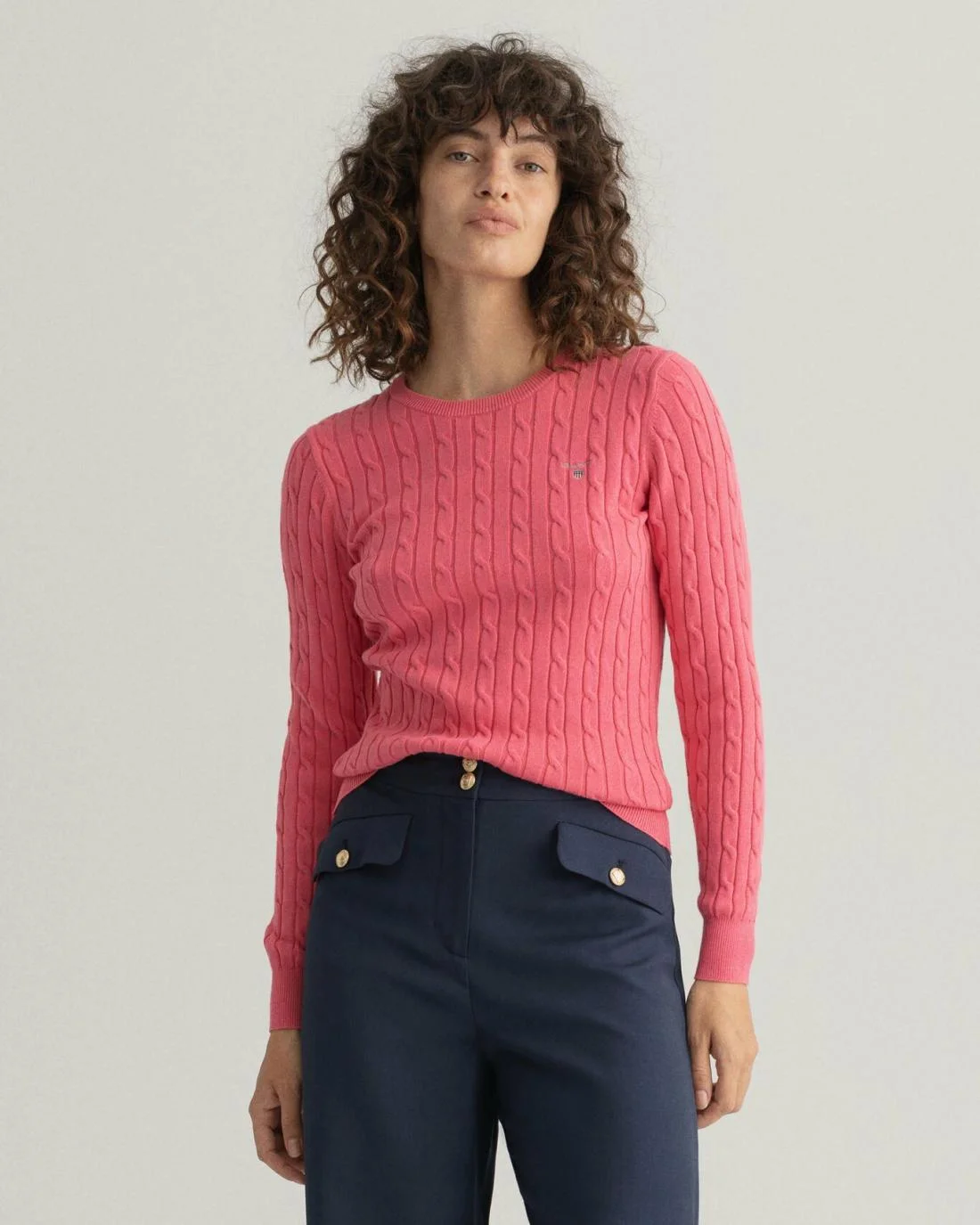 Knitwear | Womens GANT Stretch Cotton Cable Crew Neck Sweater Rapture Rose