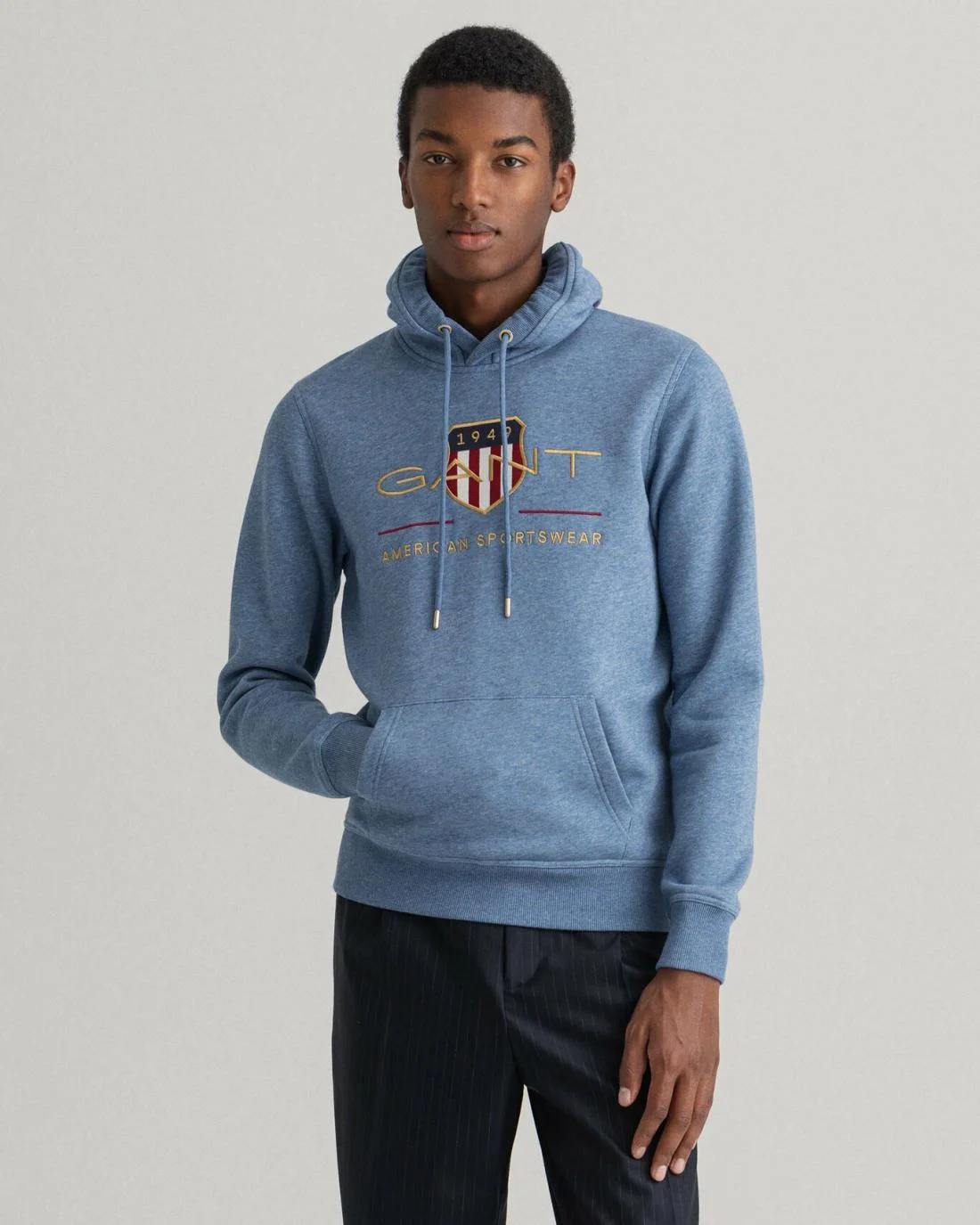 Hoodies And Sweats | Mens GANT Archive Shield Hoodie Denim Blue Melange