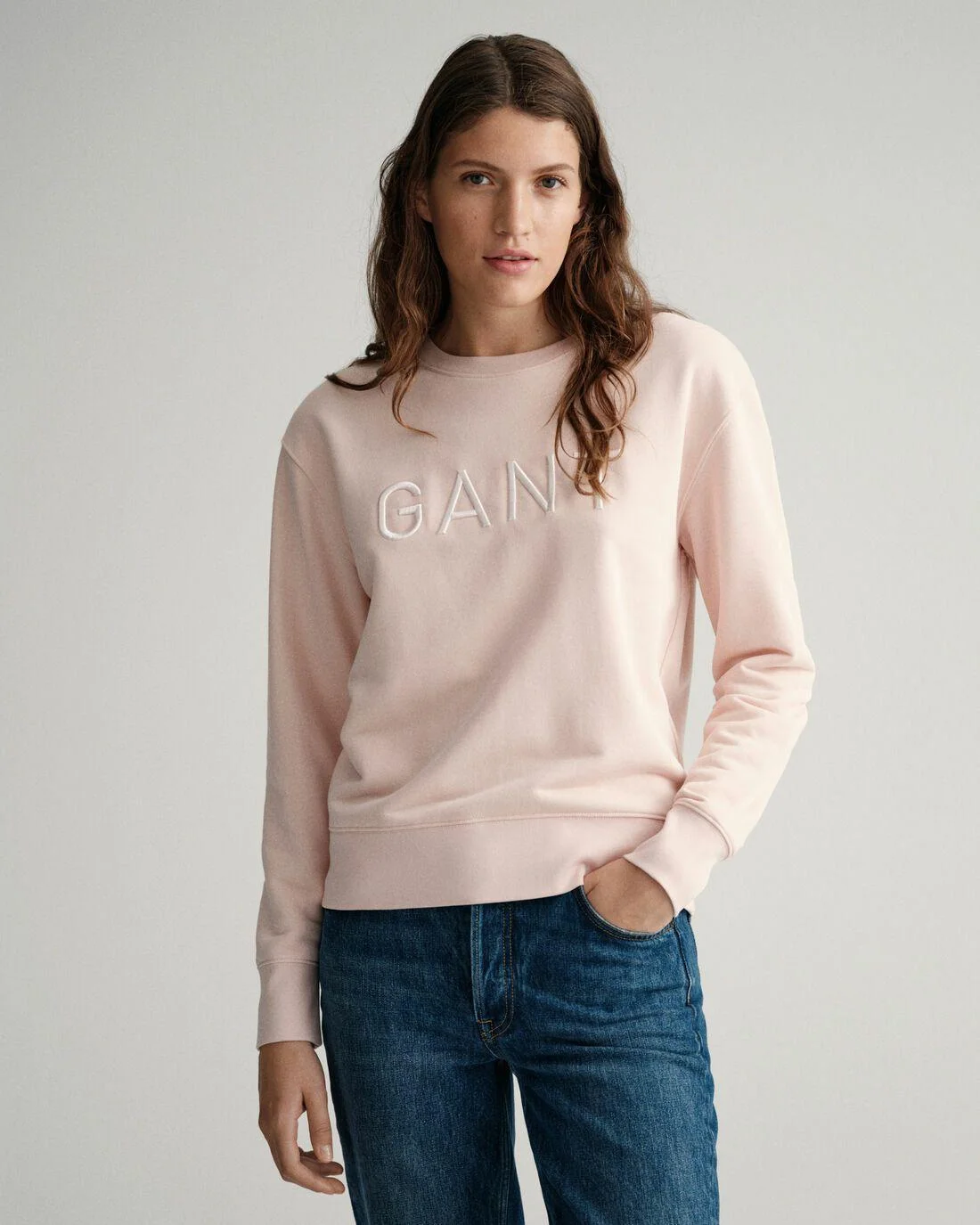 Hoodies And Sweats | Womens GANT Tonal Crew Neck Sweater Silver Peony