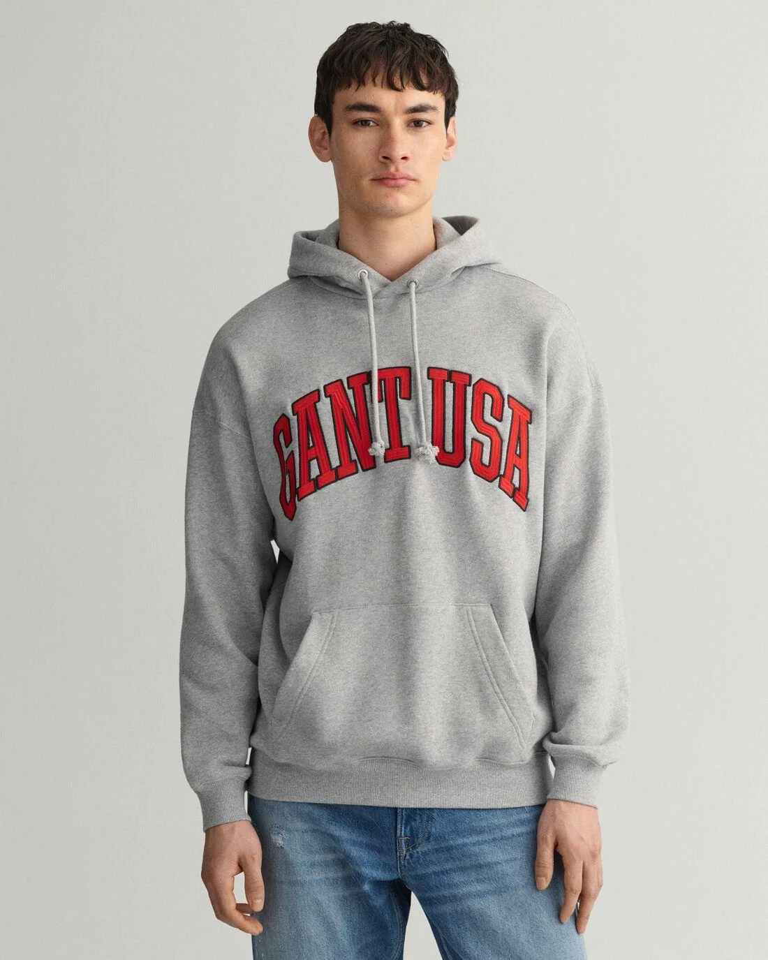 Hoodies And Sweats | Mens GANT Usa Graphic Sweat Hoodie Grey Melange