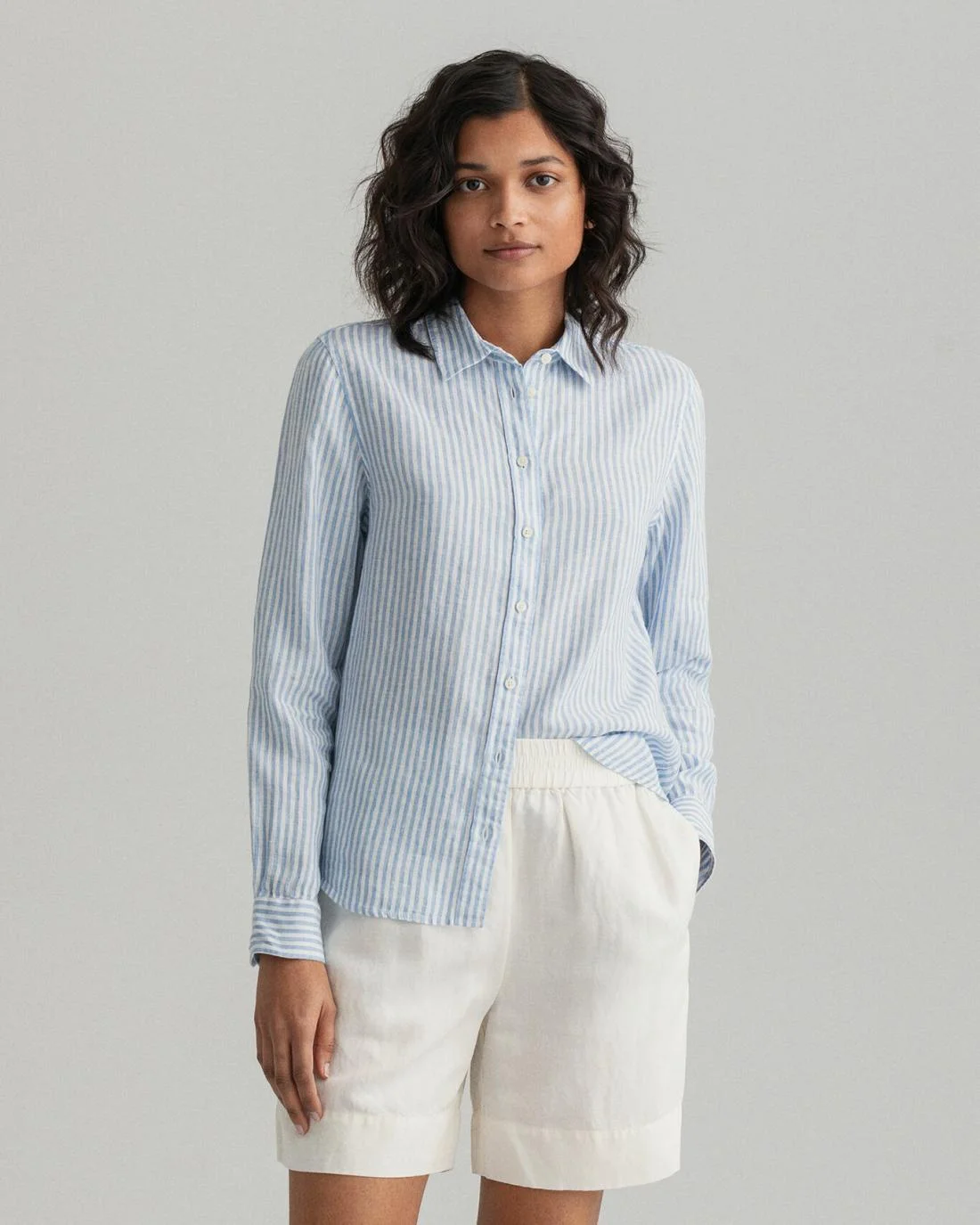 Shirts And Blouses | Womens GANT Stripe Linen Shirt Silver Lake Blue